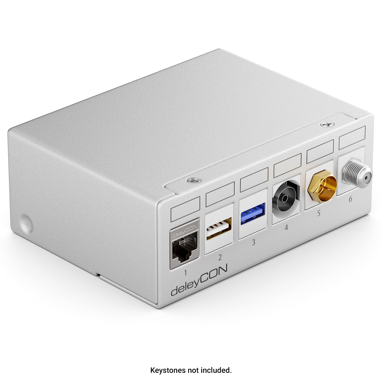 deleyCON Panel de Parcheo 6 Puertos Carcasa 1HE para Módulos Keystone 14,9mm x 17mm por Ejemplo con Enchufe Coxial RJ45 Conector F Conector de Antena RJ-11 Bocas Cinch USB Toslink PS2 HDMI - Gris