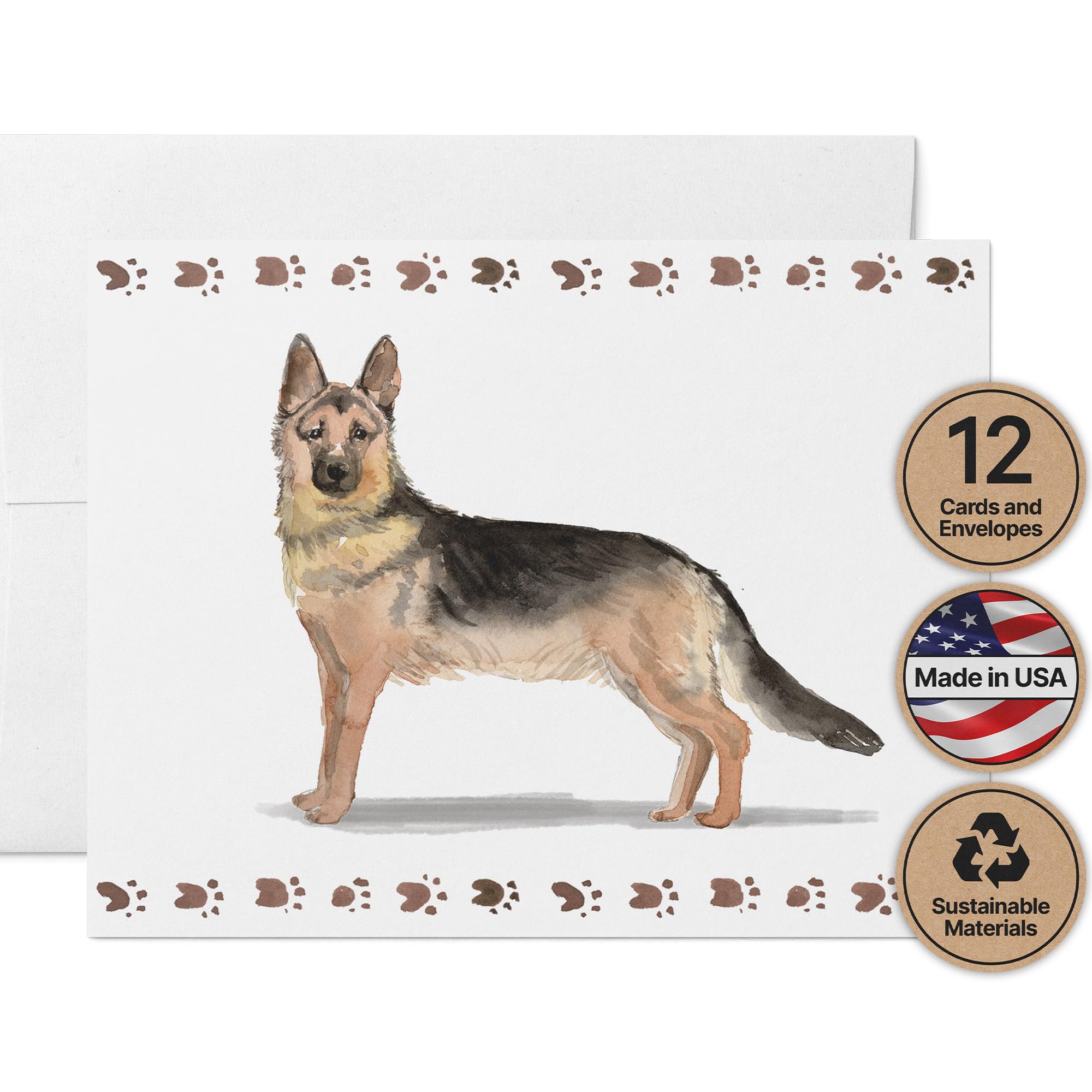 Twigs Paper German Shepherd Thank You Cards, 12 Dog Stationery Note Cards — image 1