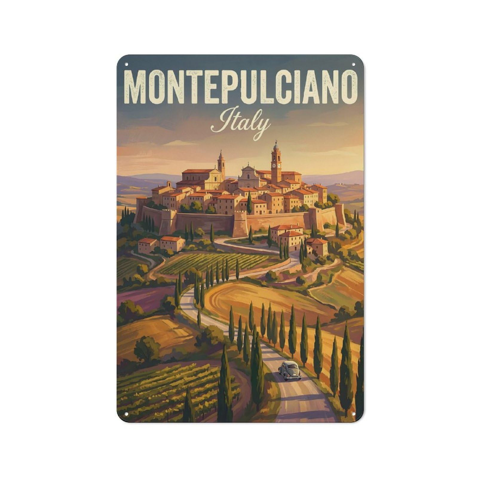 Junmoney Style-23 Montepulciano, Italy Vintage Travel Printed Metal Sign 30X20cm For Dining Room Or Kitchen, For Kitchen Wall Decor Lovers