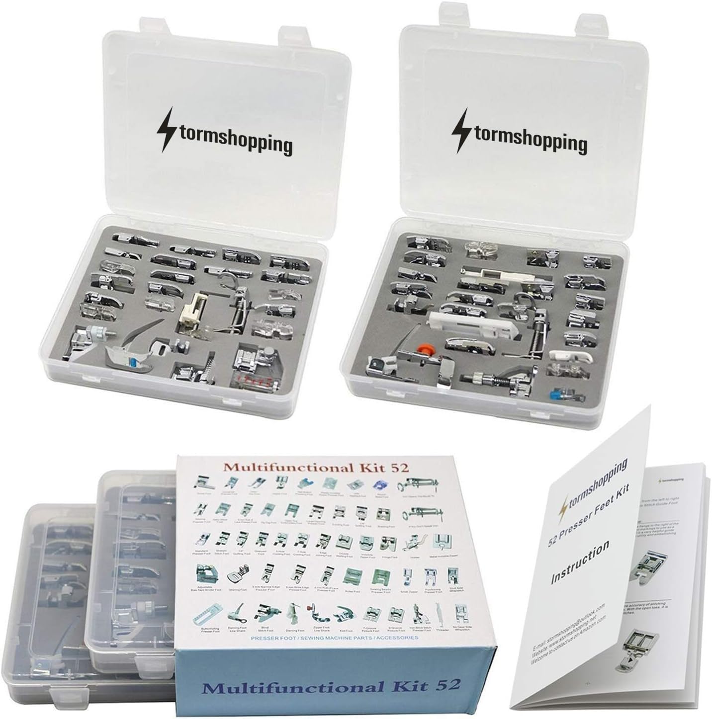 Professional 52 pcs Domestic Sewing Machine Presser Feet Set with English Manual for Janome Brother Singer Low Shank Sewing Machines by