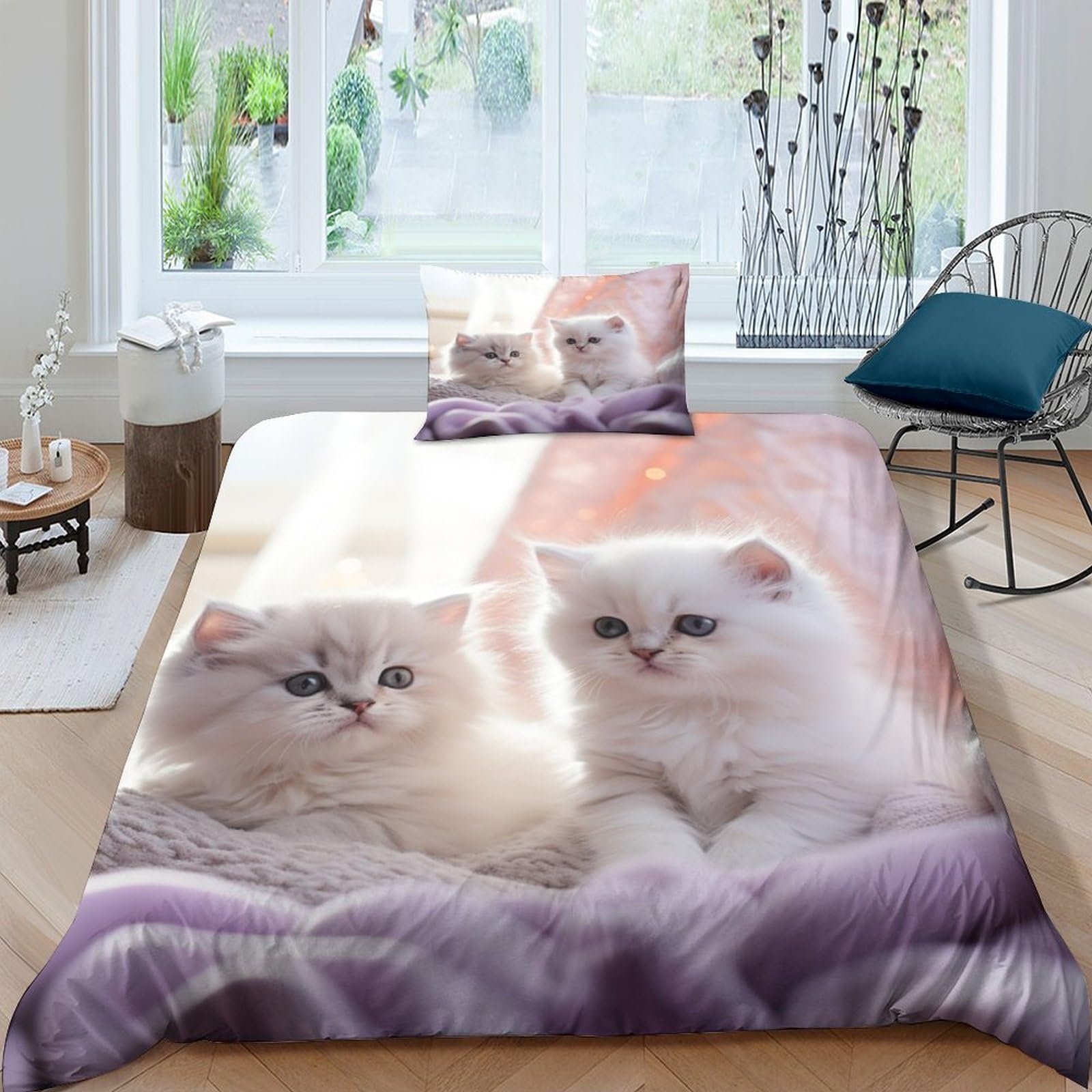 Housses de couettes chaton multicolore pour chambre d'enfant douillette
