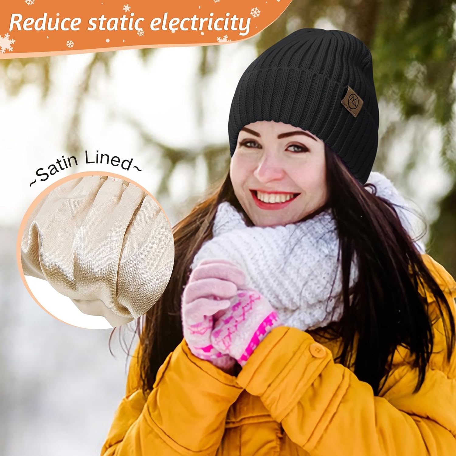 Unisex Satin Lined Beanie Warm Winter Hat Silk Lined Beanie for Women Men Knit Slouchy Hat - Image 4