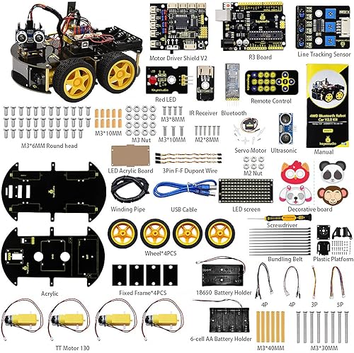 Miniatura 8 de KEYESTUDIO Robot de coche inteligente, kit de iniciación programable 4WD para Arduino para Uno R3, proyecto de programación electrónica/STEM