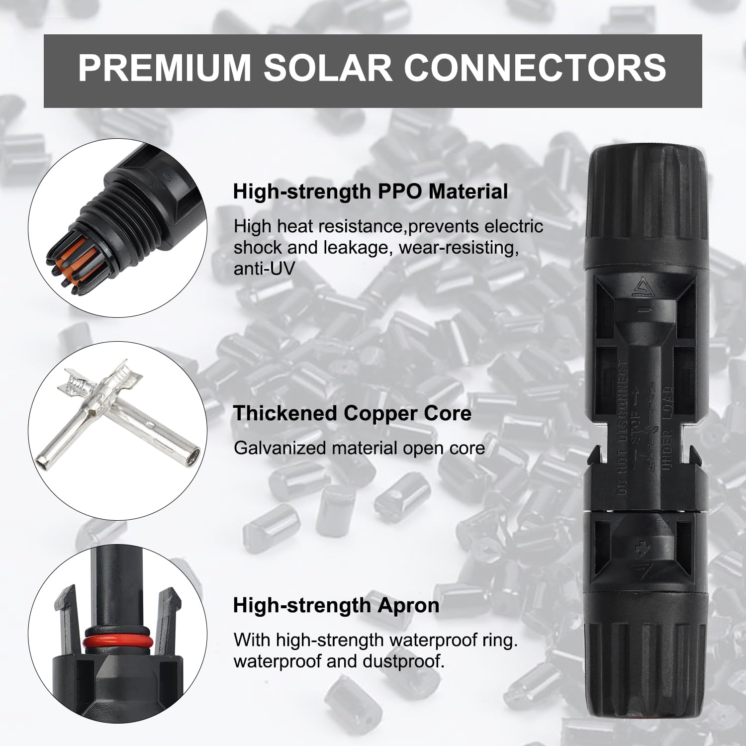 MC4 - Connettori solari 30 paia/60 connettori per cavi per pannello solare, impermeabili, IP67, 1000 V, 30 A, maschio/femmina, con 2 chiavi