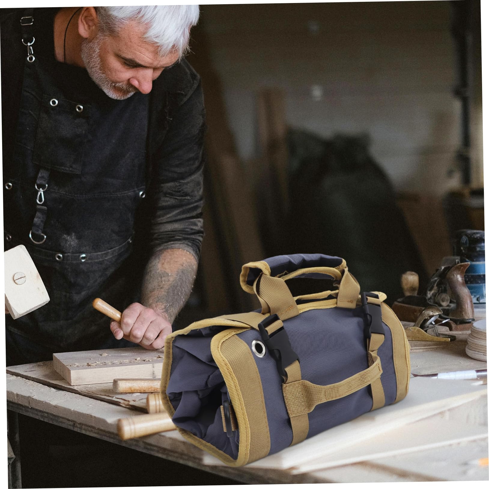 Borsa Porta Attrezzi Avvolgibile in Canvas, Organizer Multiuso | Versione Portatile per Artigiani e Lavoratori, Uso Elettrico e Auto, Stile Moderno