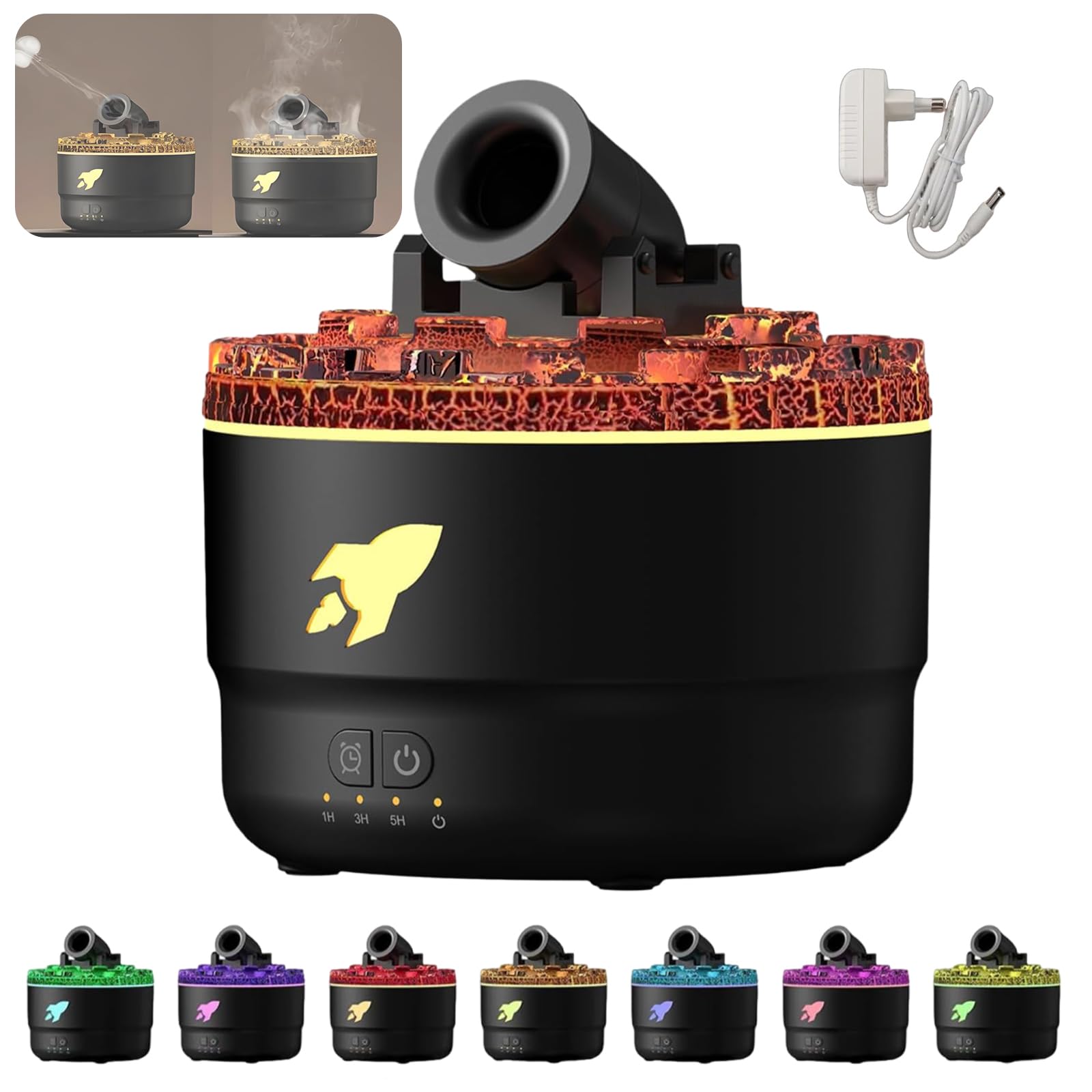Humidificador de Aire, Humidificador Aceites Esenciales 180ml con LED 7 Colores, Difusor de Aromas con Temporizador y Efecto Cañón