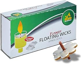 Ner Mitzvah Flower Shaped Floating Wicks - 50 Count (Approx.), Cotton Wicks and Cork Disc Holders for Oil Cups - Bonus Wick Removal Tweezers