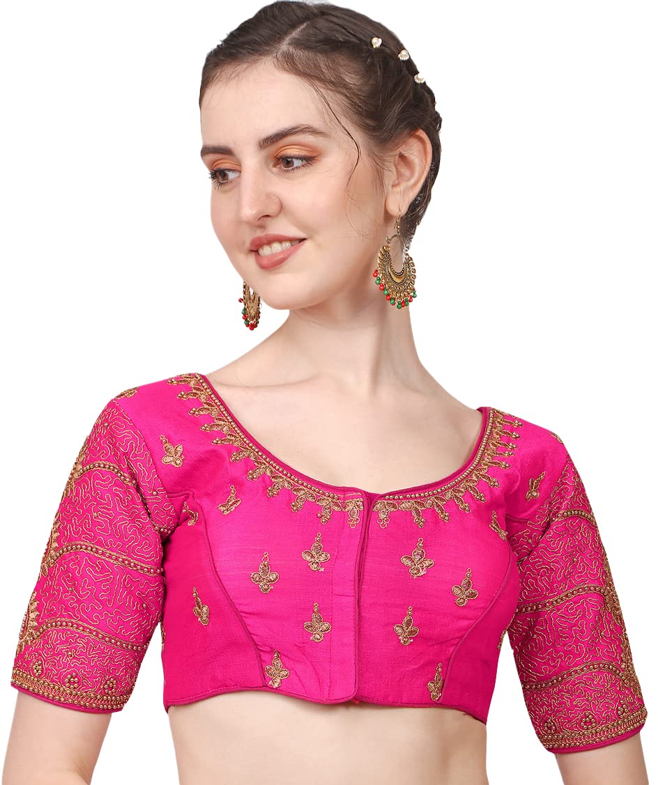 Pujia Mills Women's Silk Chevron Half Sleeve Blouse (Billa Rani 38_Rani_38)