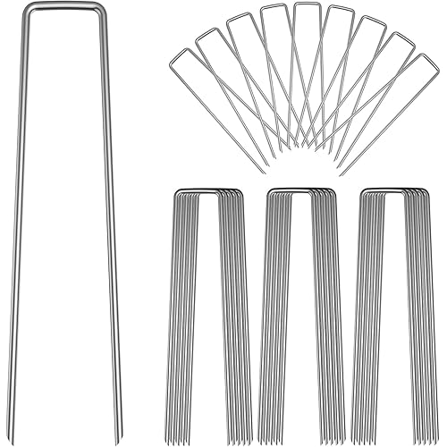 SRNRUS 12 Inch Landscape Staples, 25 50 100 Pcs Galvanized Garden Metal Stakes Christmas Yard Stakes 11 Gauge Landscape Sod Pins for Securing Weed Barrier Fabric Netting Ground Sheets