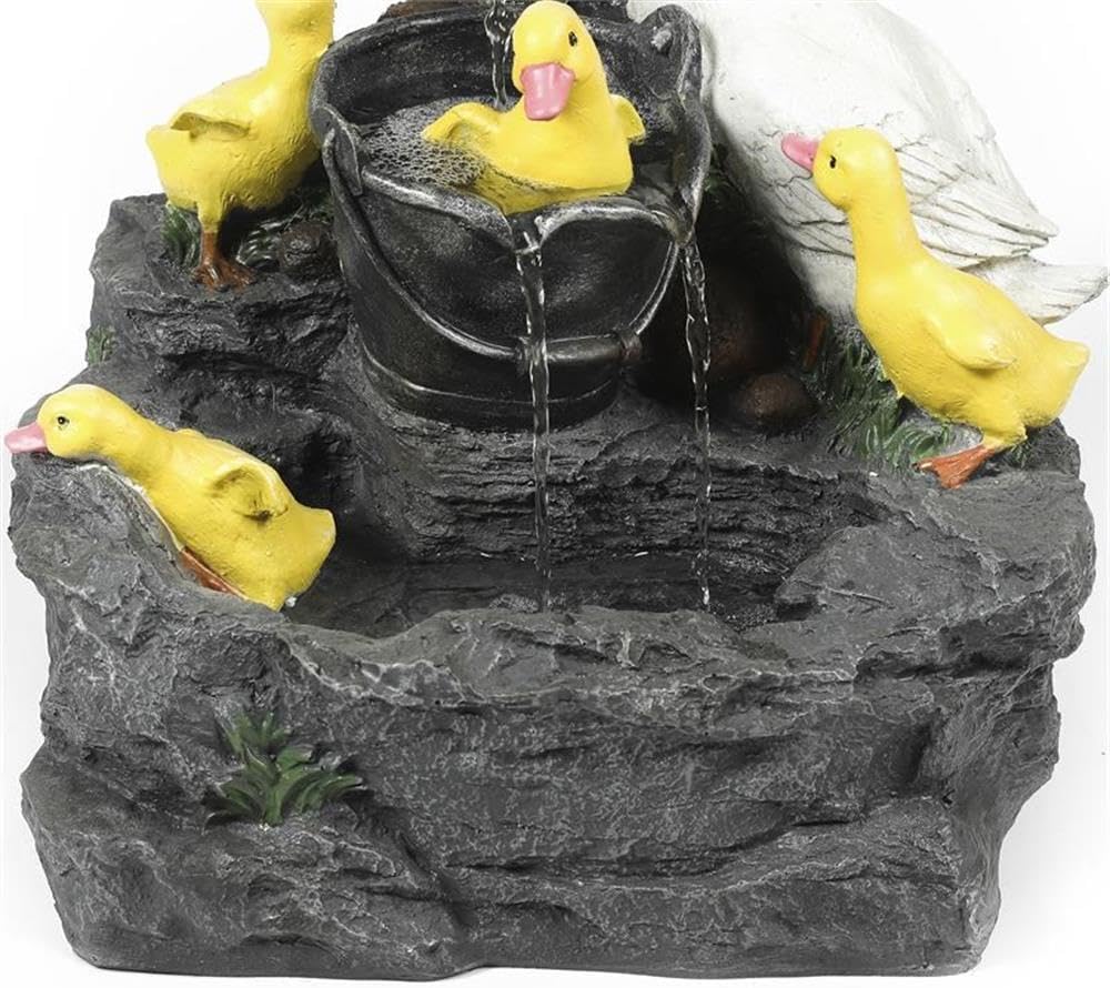 LuxenHome Outdoor Water Fountain, 23 Inch Duck Family Waterfall Fountains Garden Water Feature Decor, Farmhouse Fountain Outdoor and Indoor for Yard, Patio, Lawn and Porch