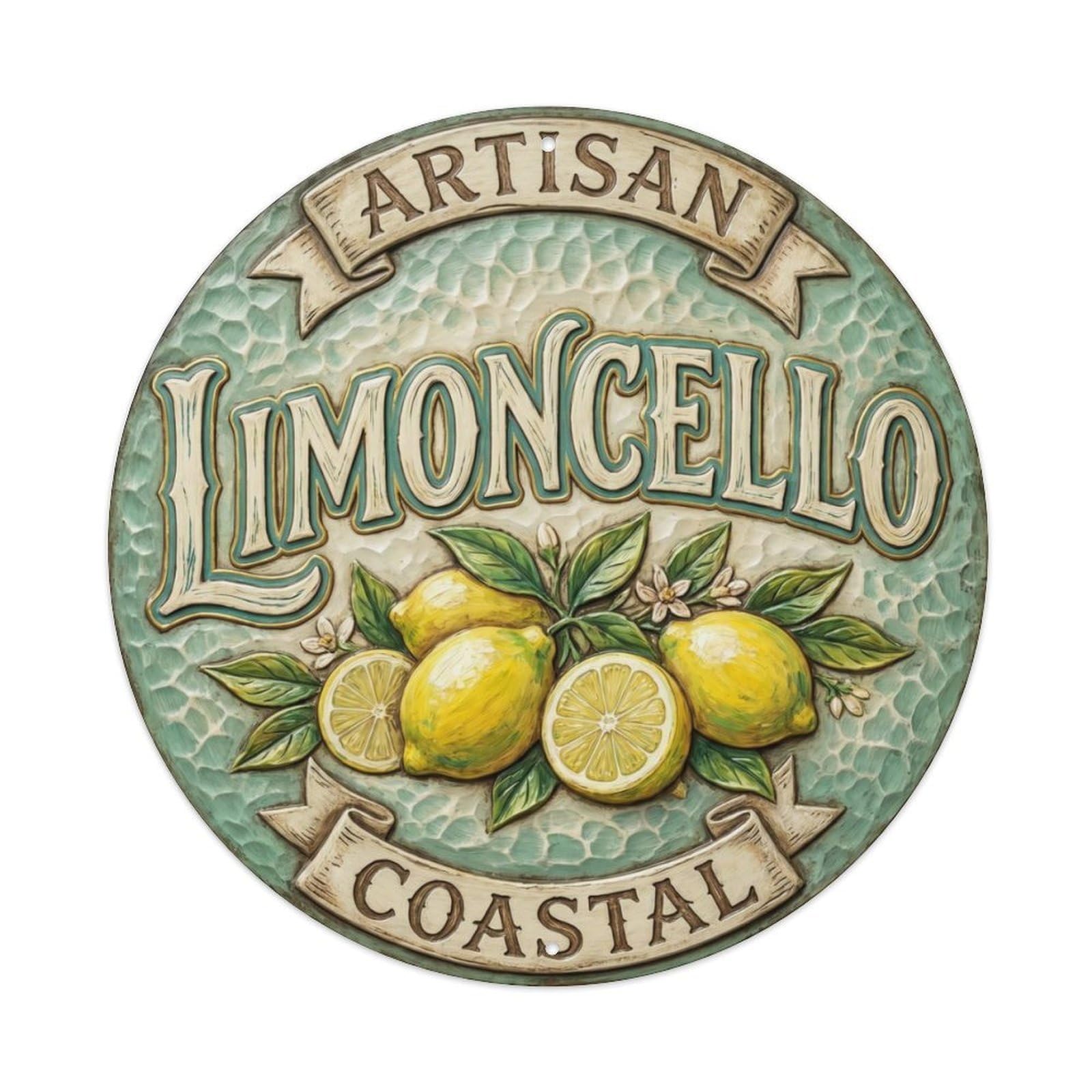 Artisan Coastal Limoncello Emblem Metal Tin Sign Plaque Wall Decor for Cafe, Club Bar, Office, Home Garden Round Metal Poster 8x8Inch