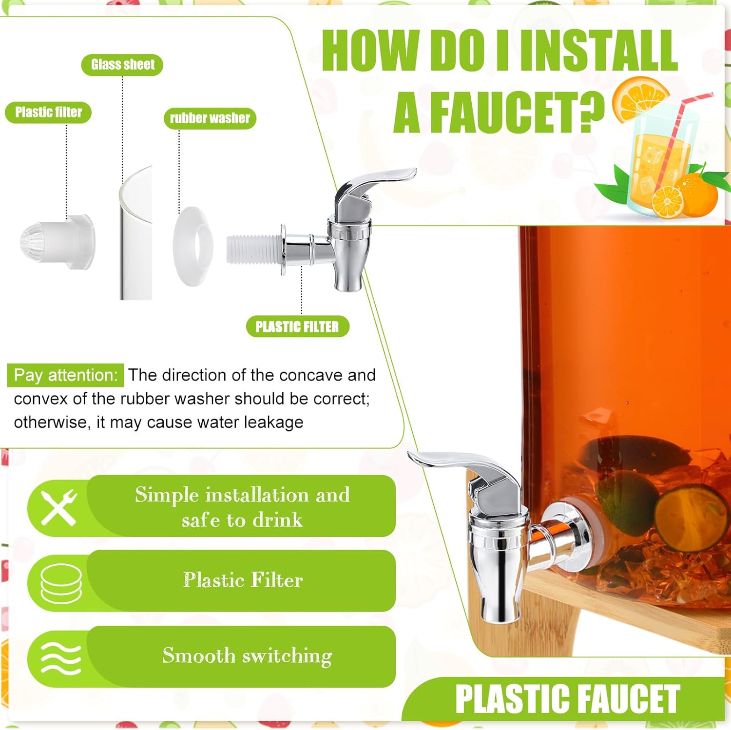 2 Pack 1.5 Gallon Glass Drink Dispensers for Parties, Beverage Dispensers with Stand, Spigot and Bamboo Lid Leakproof for Juice, Tea, Water, Lemonade and Party Drinks - Image 3