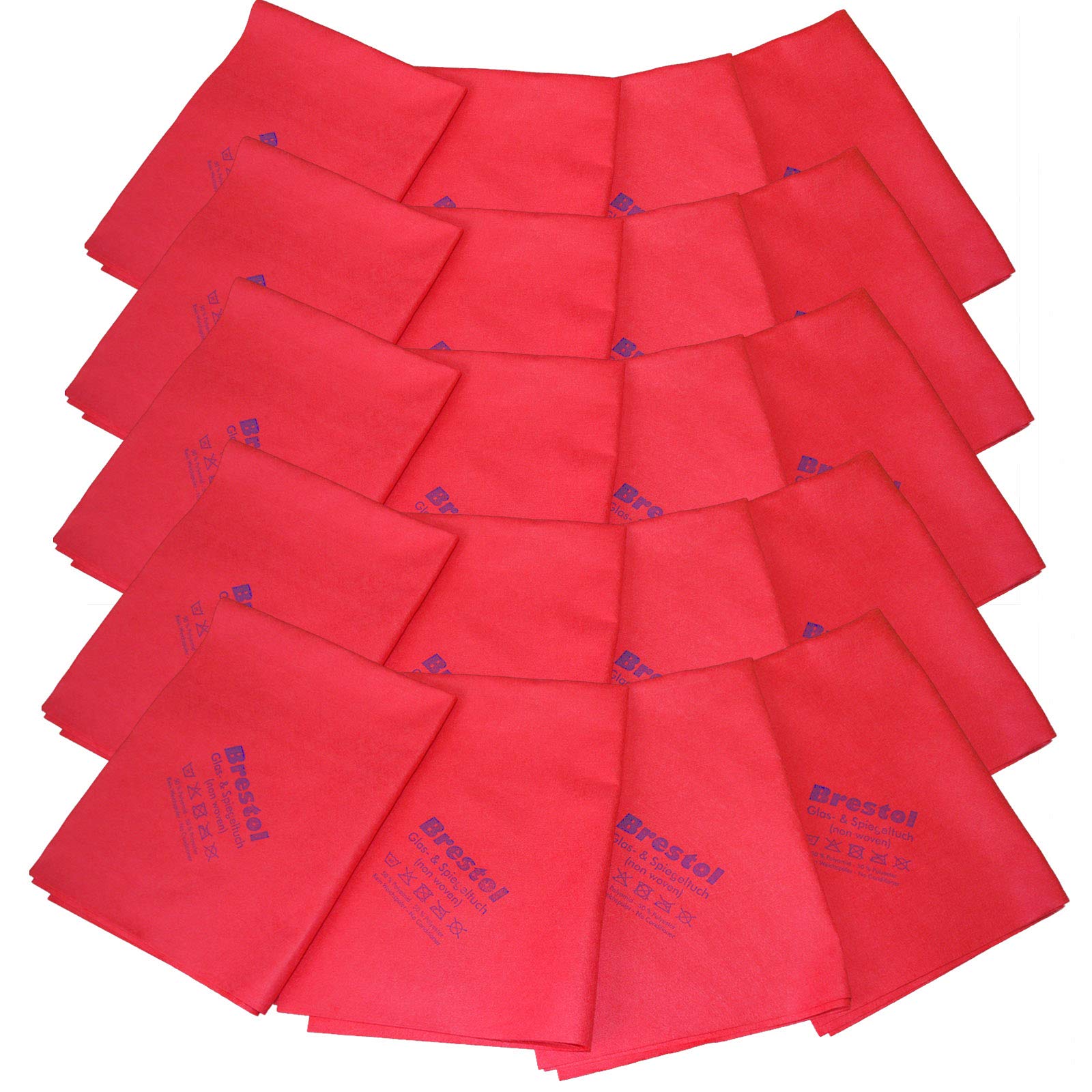 Brestol Panno per vetri e specchi, non tessuto rosso, set da 20 pezzi 40 x 50 cm, 140 g/m2, panno in microfibra in vetro, panno per occhiali Tablete IPAD senza aloni e senza pelucchi