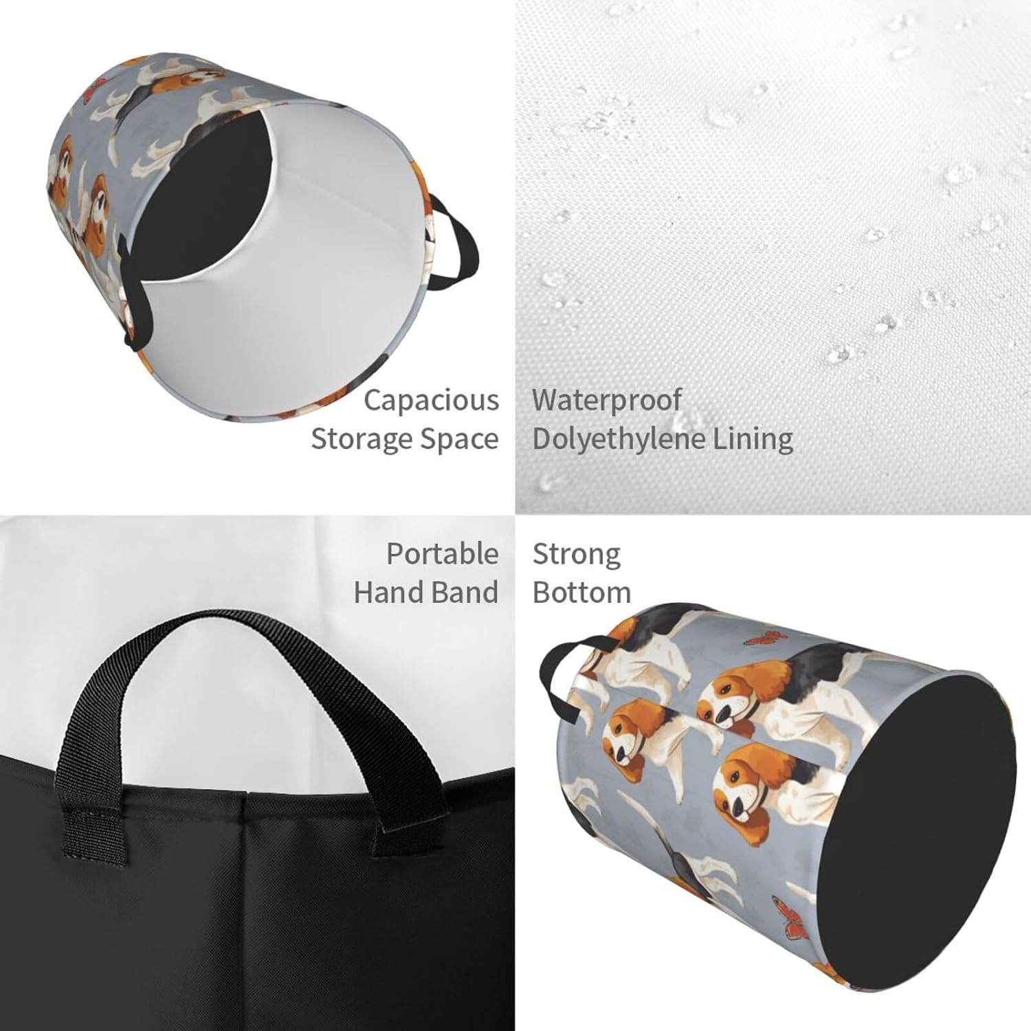 beagle patterns Laundry Basket Large Dirty Clothes Hamper with Handle Waterproof Collapsible Storage Organizer Bin Tall Laundry Hamper Toy Organizer for Home Storage Medium