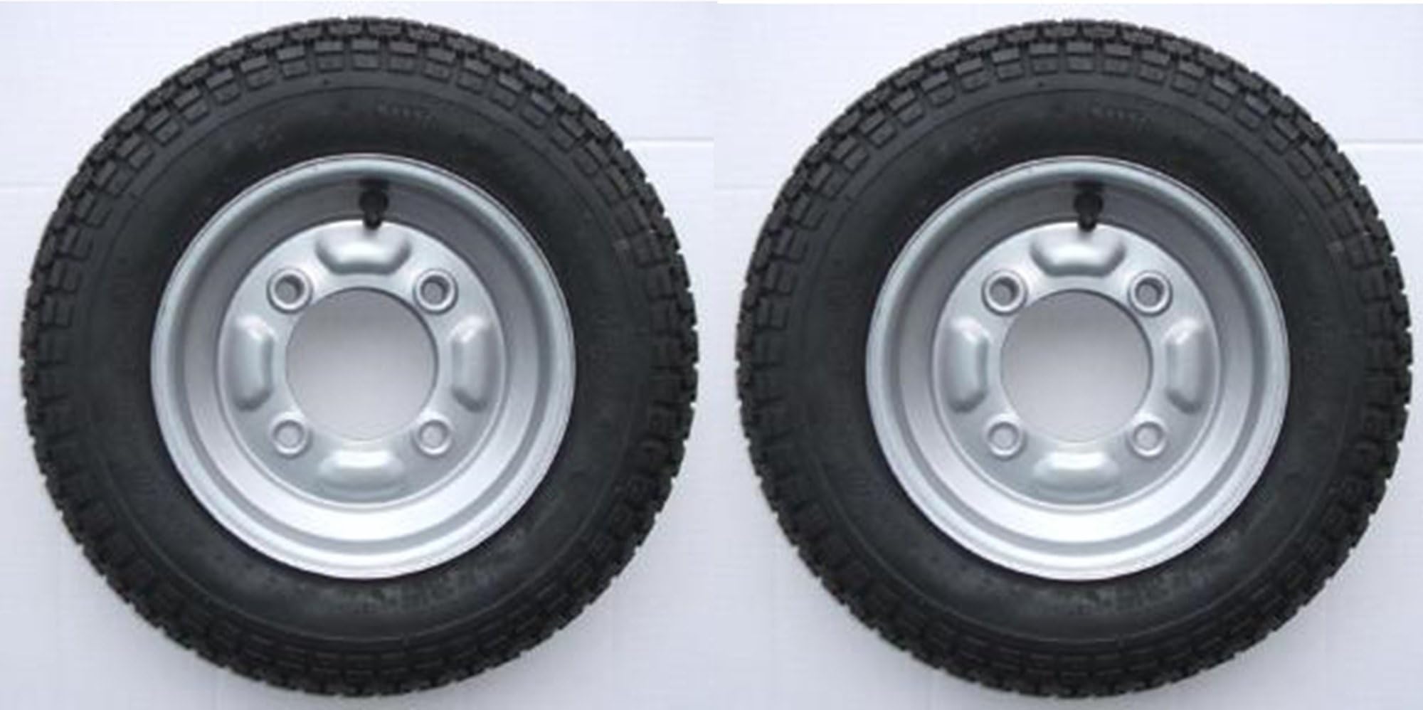 A pair of 350 x 8 inch trailer wheels & tyres with 4 ply tyre & 115mm ...