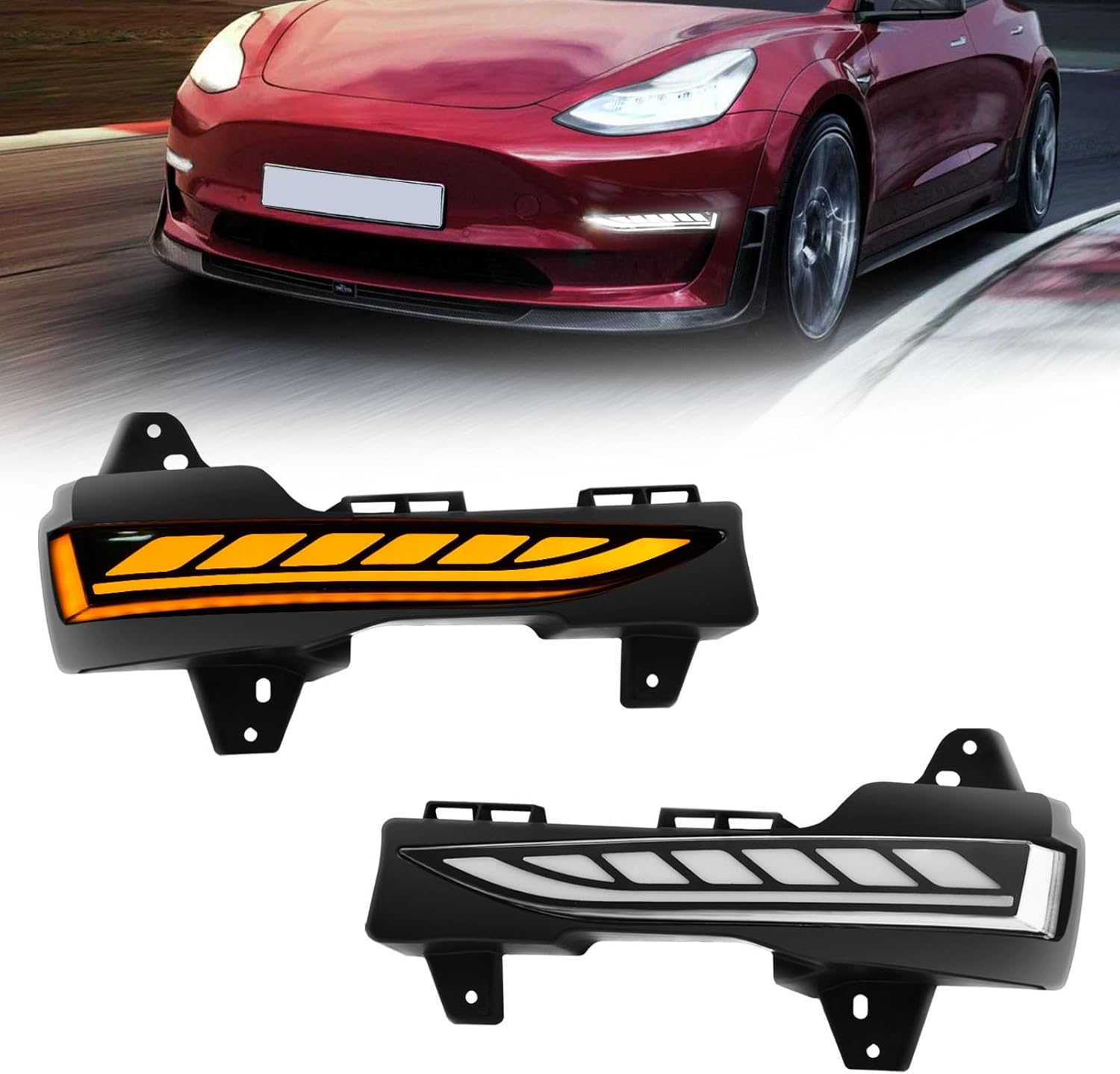 Sequential LED Daytime Running Lights For Tesla Model 3 2017-2023,Model Y 2020-2023, Unique Design Dual-Colors DRL With Starting Animated Dynamic Amber Turn Signal led fog lights for tesla