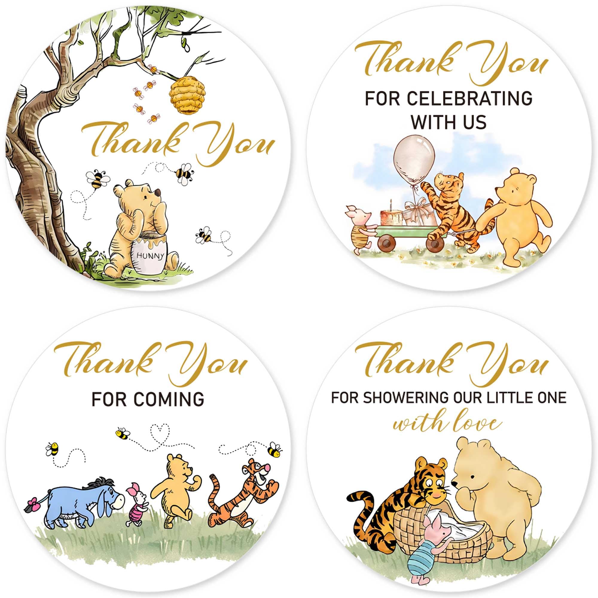 2 Inch 84pcs Cute Winnie Baby Shower Thank You for Celebrating with us Stickers, Classic Pooh Thank You for Coming Stickers