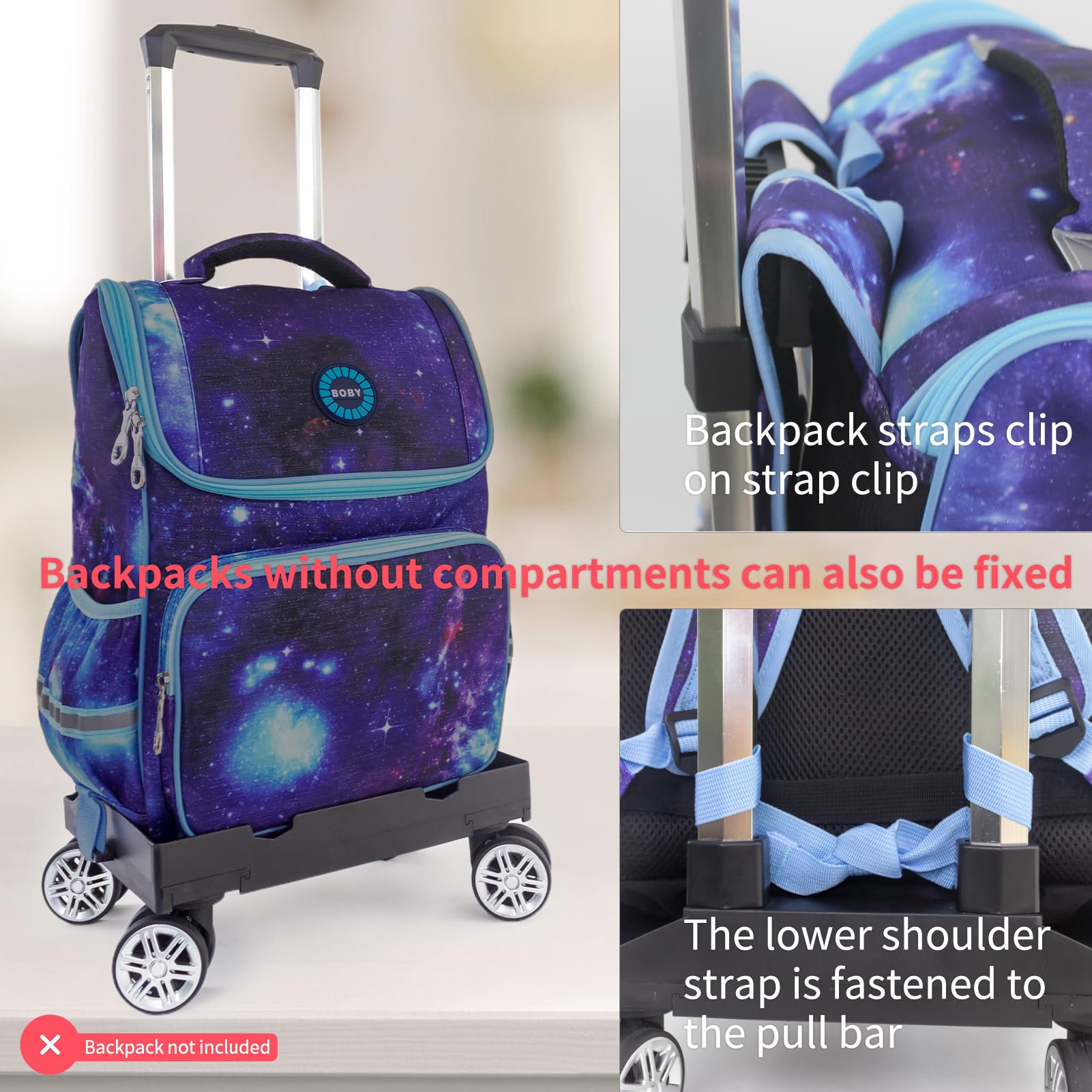 Trolley per zaino con base paraspigoli, carrello pieghevole con ruote girevoli | Telaio leggero in lega di alluminio con cinghia sicura per bagagli, ideale per zaini, borse per laptop e viaggi quotidiani