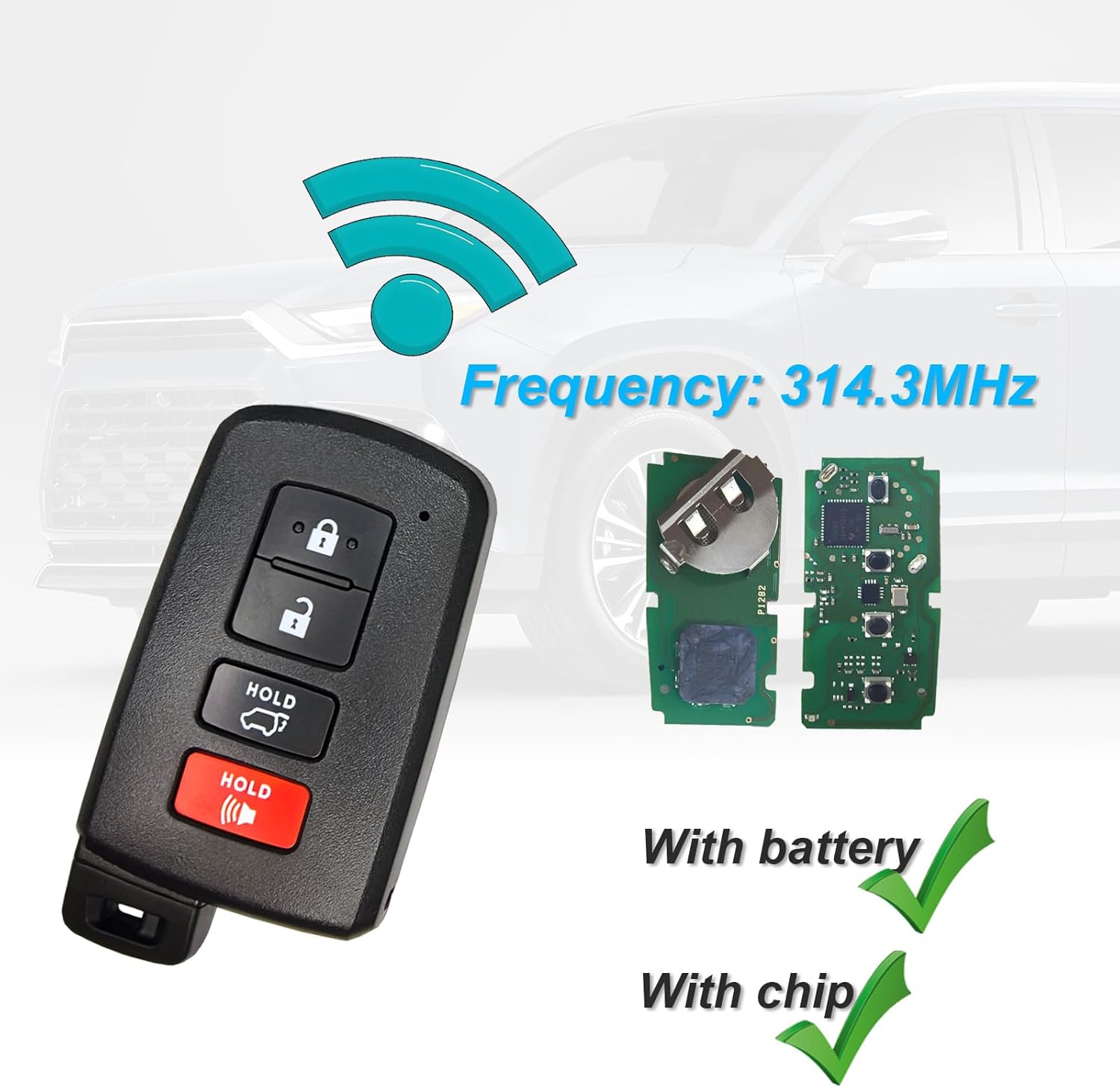 Smart Key fob Replacement Remote fits for Toyota Highlander 2014-2019 Car Keyless Entry Remote HYQ14FBA 89904-0E121 89904-0E120 314.3MHz