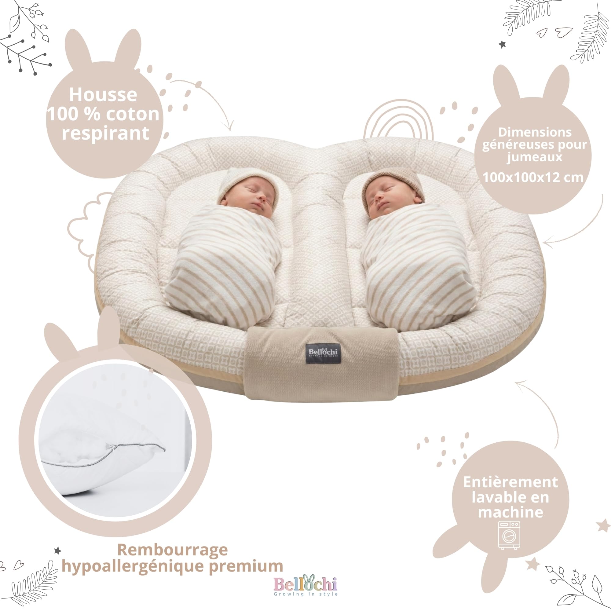 Cocoon Bellochi pour Jumeaux | Nid pour Bébé 100x100 cm | Cocon de Bébé | Sécurité et Confort | Cocon Multifonctionnel | LUX Collection