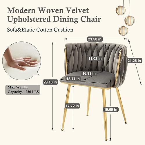 Miniatura 3 de NIOIIKIT Juego de 2 sillas de comedor modernas de terciopelo, sillas decorativas tejidas a mano, sillas de sala de estar, sillas laterales tapizadas