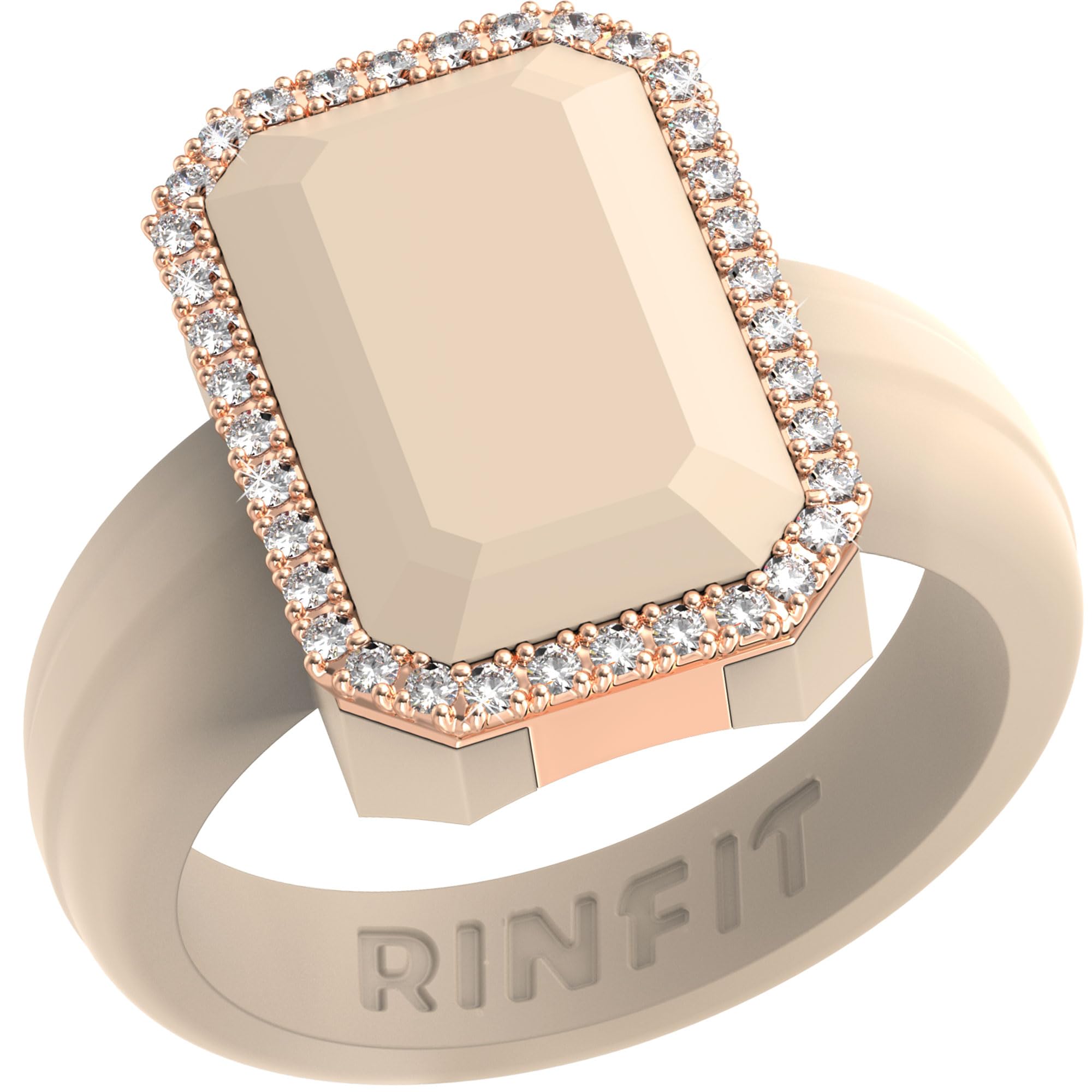 rinfit women39s silicone wedding band - promise rings for her - emerald cut with cubic zirconia - patented design