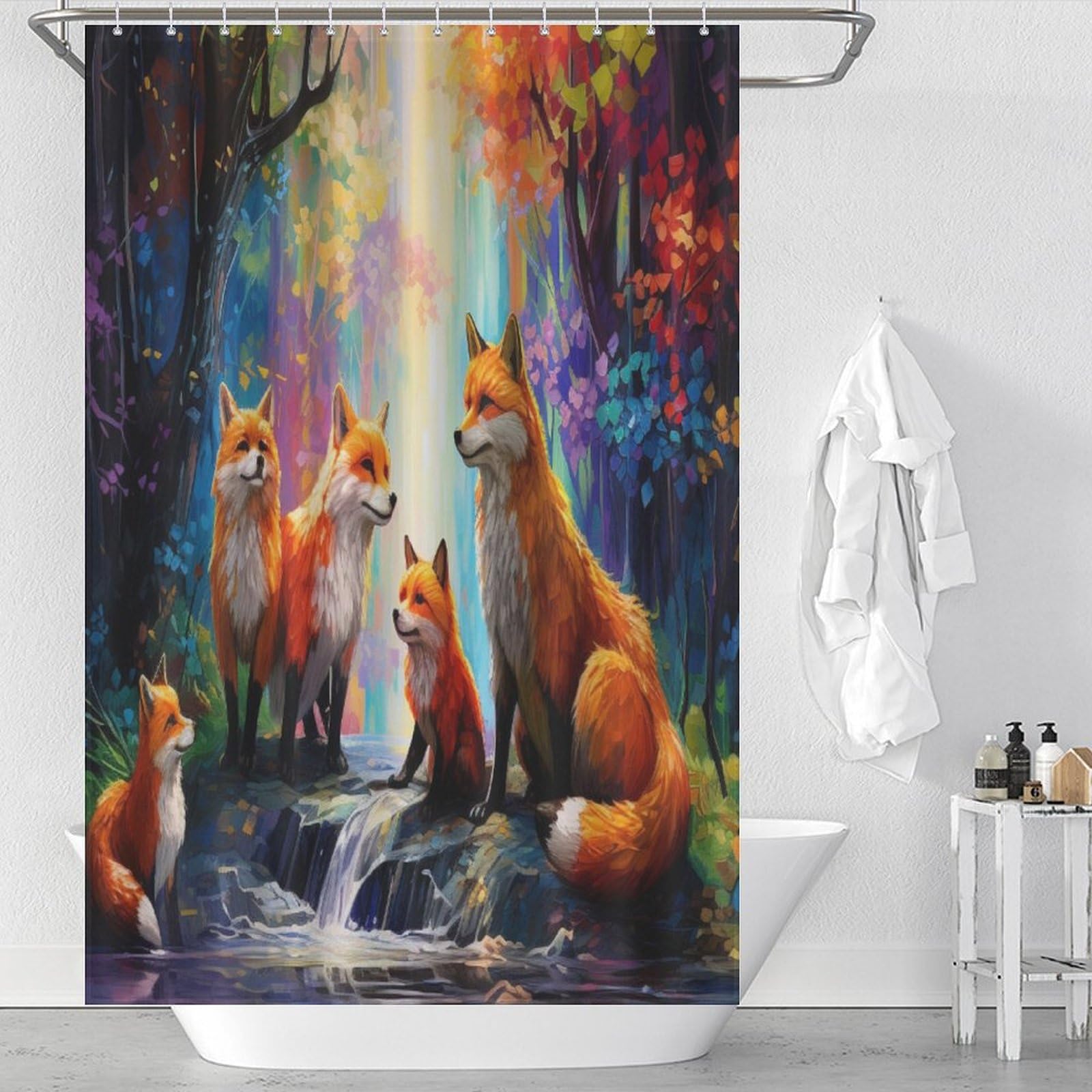 Rideau de douche renard imperméable en polyester lavable 122x183cm