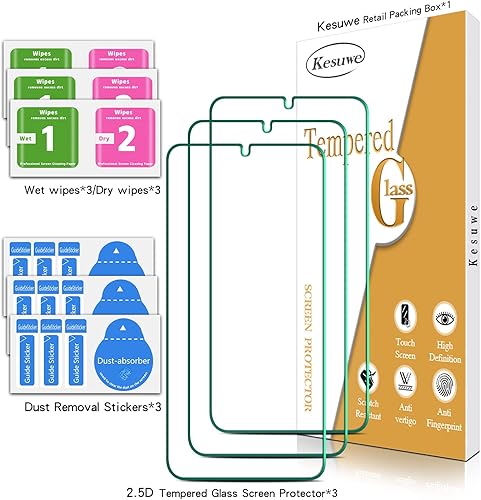 Miniatura 6 de Kesuwe Paquete de 3 protectores de pantalla para Samsung Galaxy S23 Plus 5G, vidrio templado, antiarañazos, transparente HD, dureza 9H, ultra
