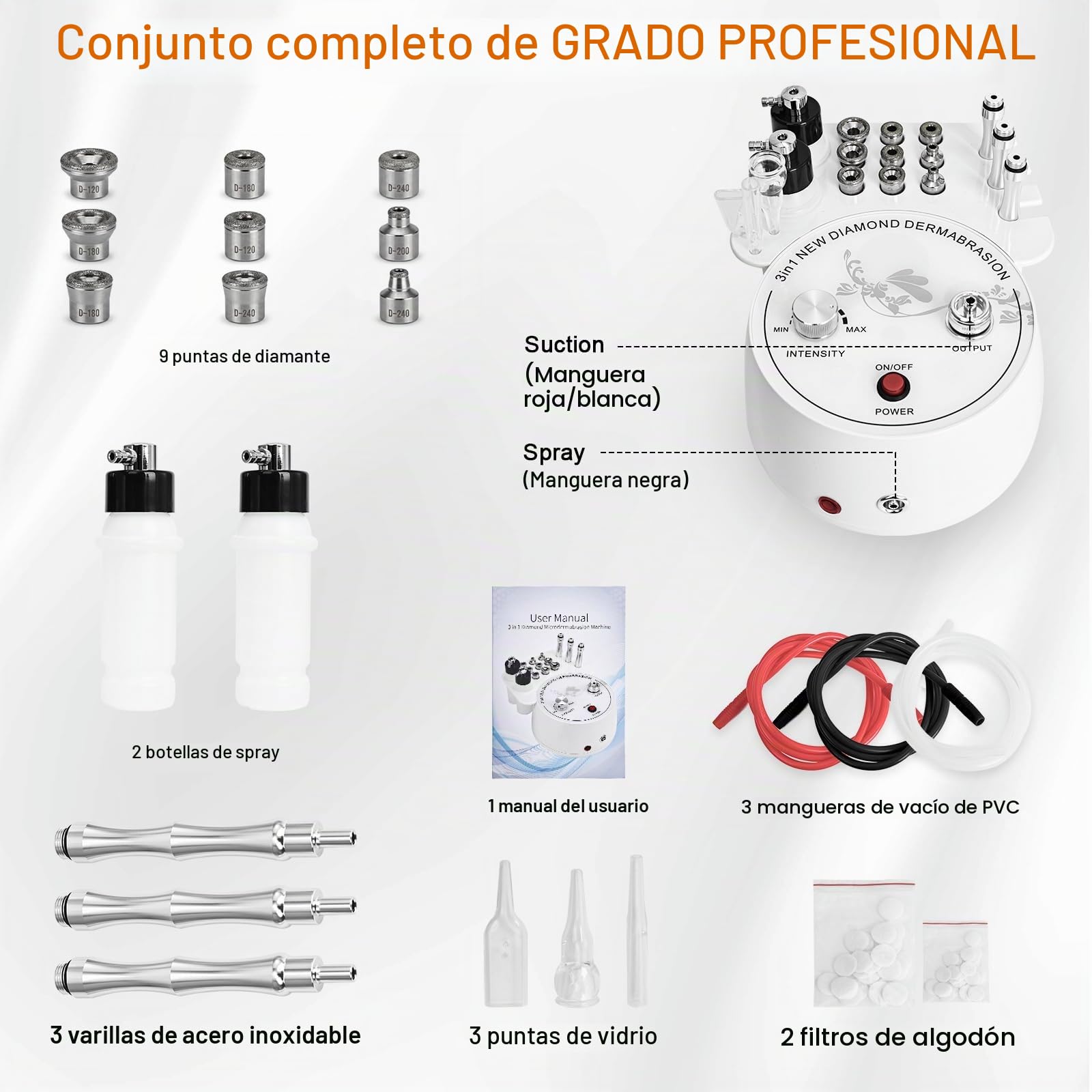 Yofuly Diamond Mic-ro_der-ma/bra+sion Machine Professional, versión de actualización 3 en 1, equipo de salón de belleza facial para uso doméstico, gran potencia de succión