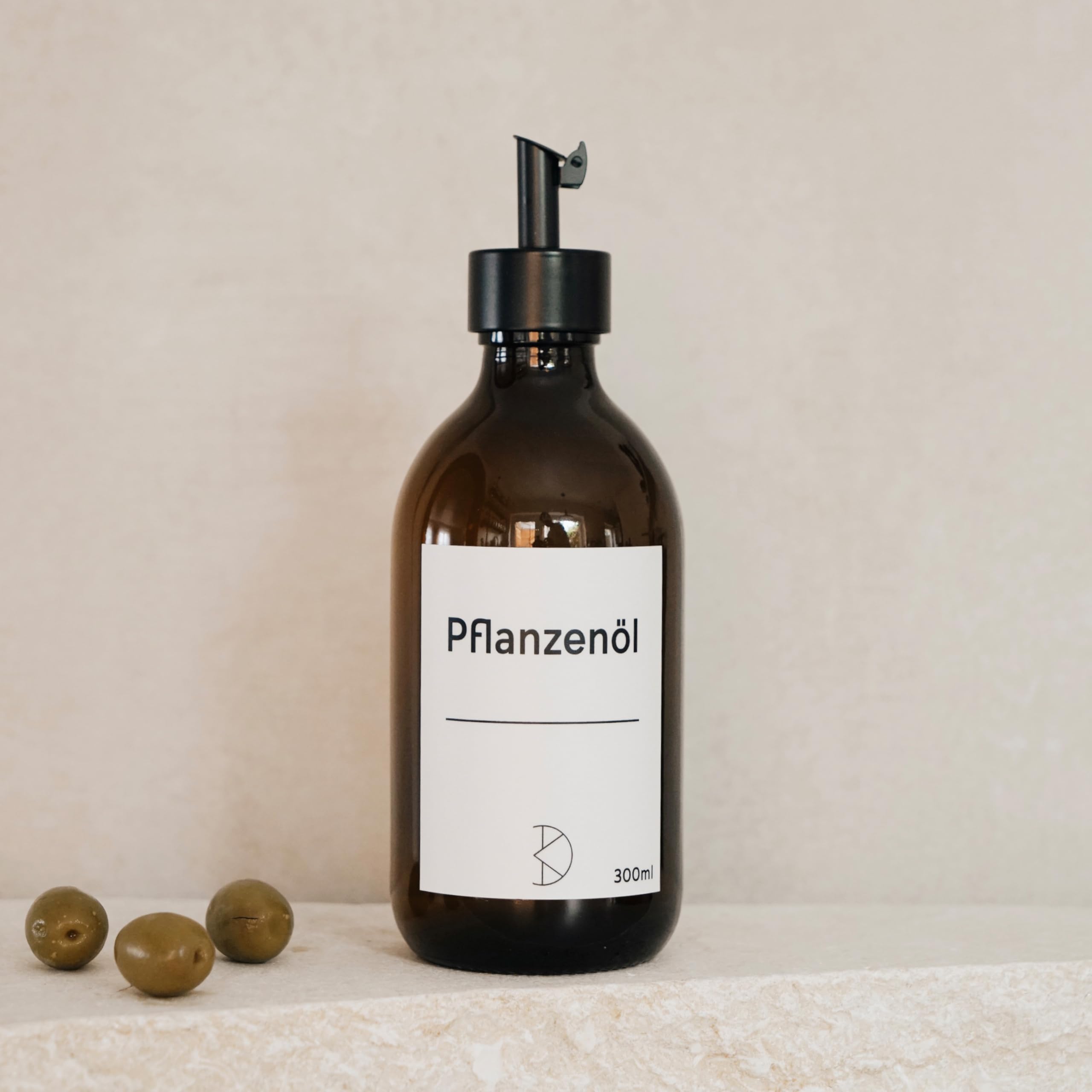 6 botellas de aceite para rellenar, dispensador de aceite moderno de cristal ámbar con boquilla de acero inoxidable, dispensador de aceite, vinagre y balsámico, diferentes pegatinas, 300