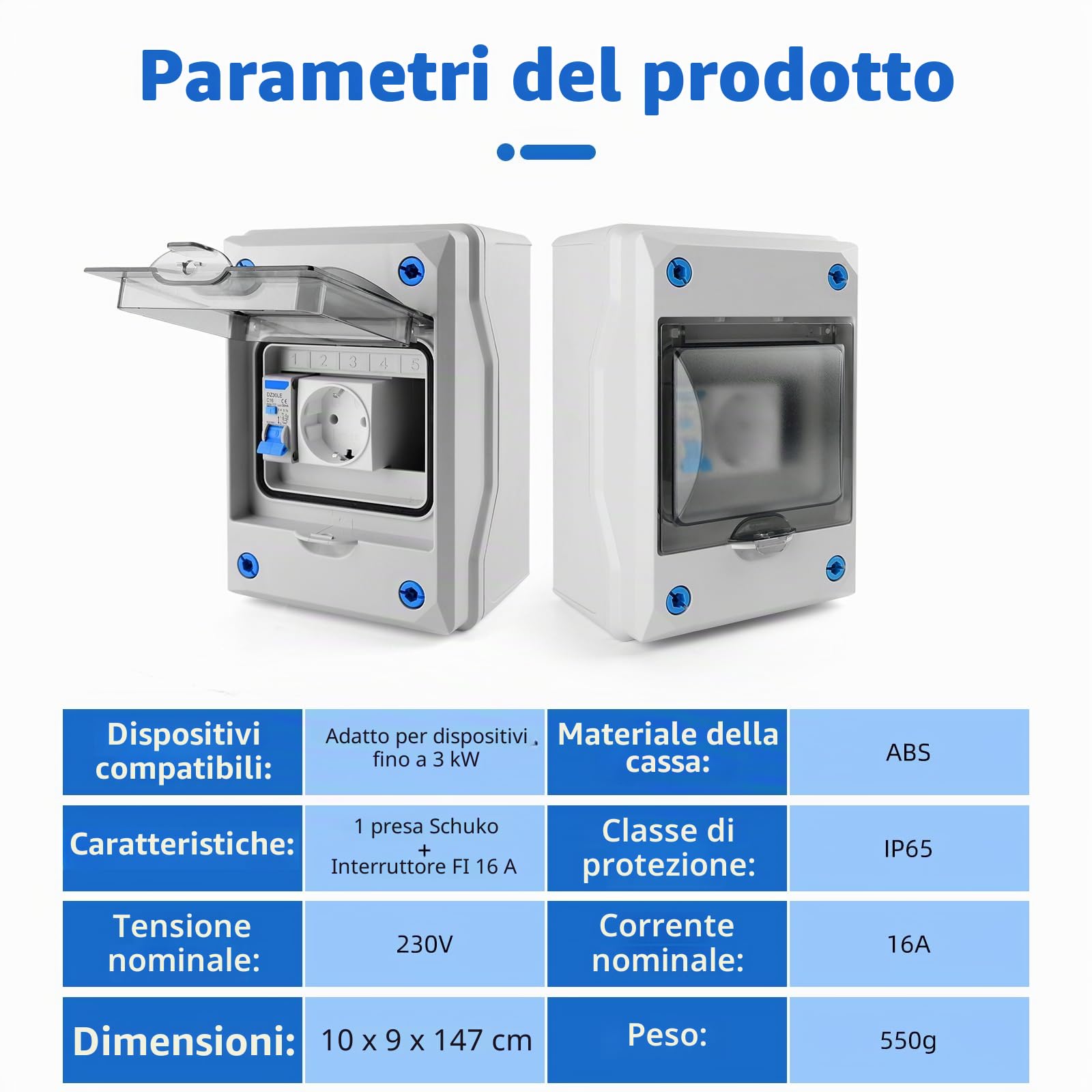 Scatola Di Derivazione,Presa Schuko Con Interruttore, Interruttore Differenziale Con 16 A 230 V - 1/ Ip65, Presa Esterna Impermeabile Per Spazi Esterni E Ambienti Umidi