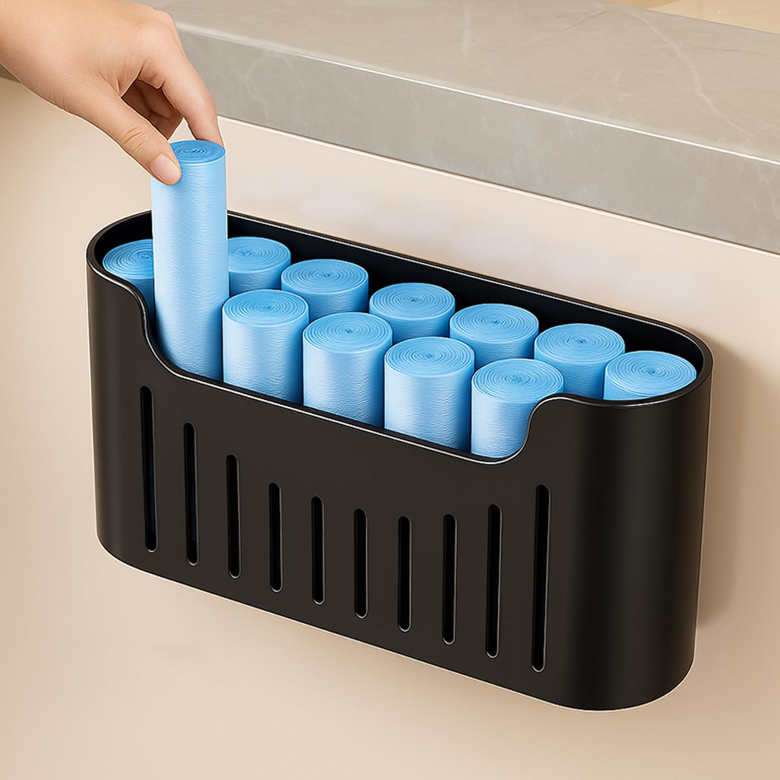 Boîte de rangement autocollante noire amovible pour gain de place placard