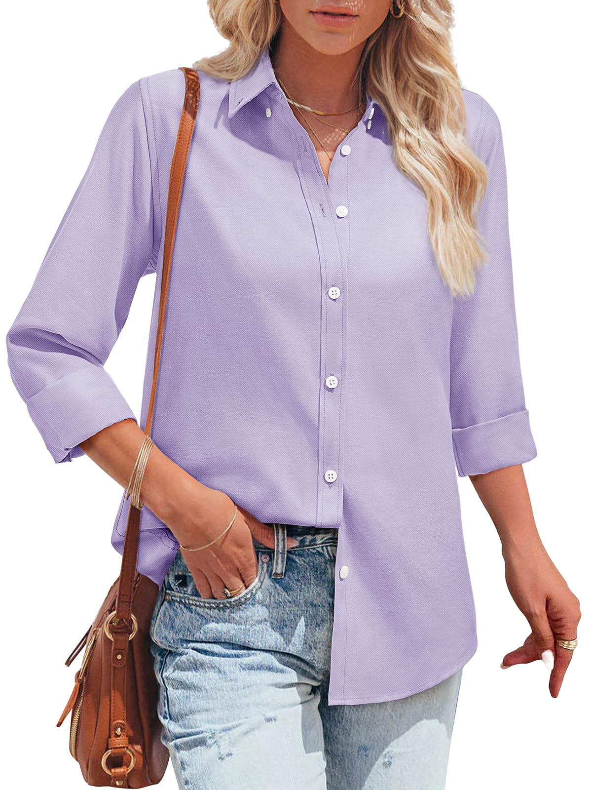 Womens Oxford Shirts Button Down Shirts Cotton Dress Shirts Long Sleeve Collared Work Office Blouses Tunic Tops