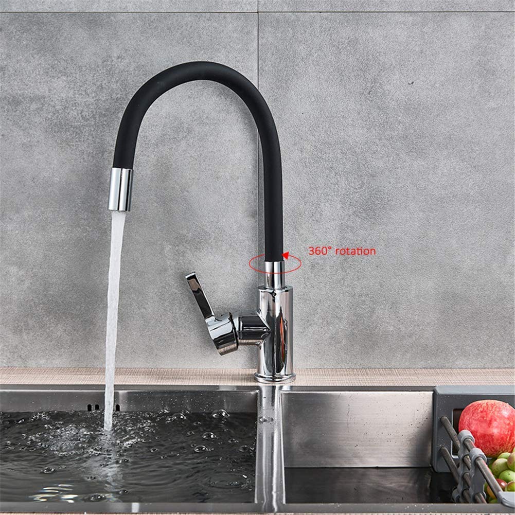 Rubinetto per lavello Cucina Bagno, Ottone Cromato Rubinetto per lavello da Cucina Nero Gomma Flessibile Miscelatore per Acqua Calda e Fredda Rubinetto Rotazione Rubinetto per Cucina/Verde Comfortable