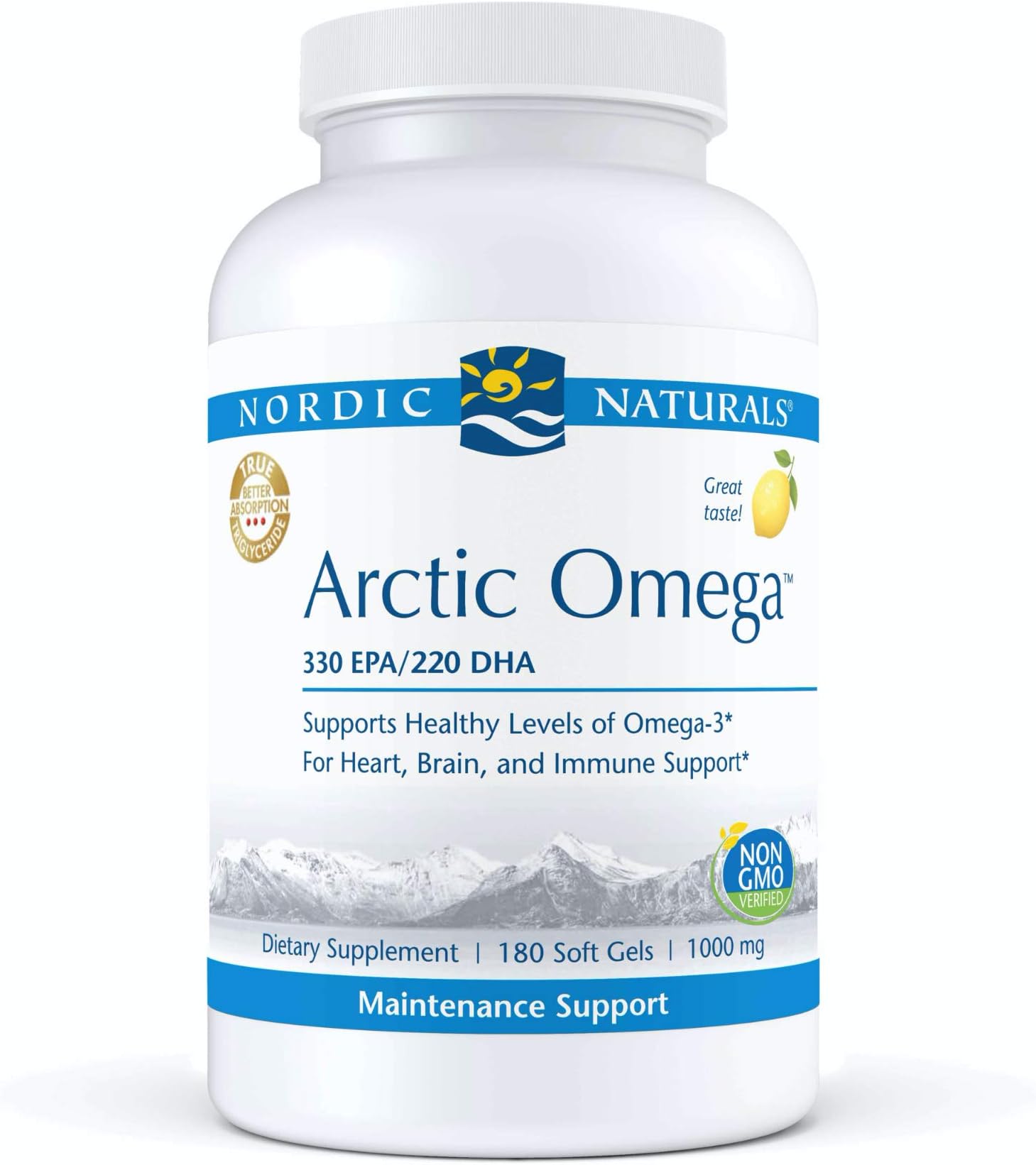 Nordic NaturalsPro Arctic Omega- Fish Oil, 330 Mg Epa, 220 Mg Dha, Helps Maintain Healthy Omega-3 Levels For Heart, Brain, And Immune Support*, 180 Soft Gels