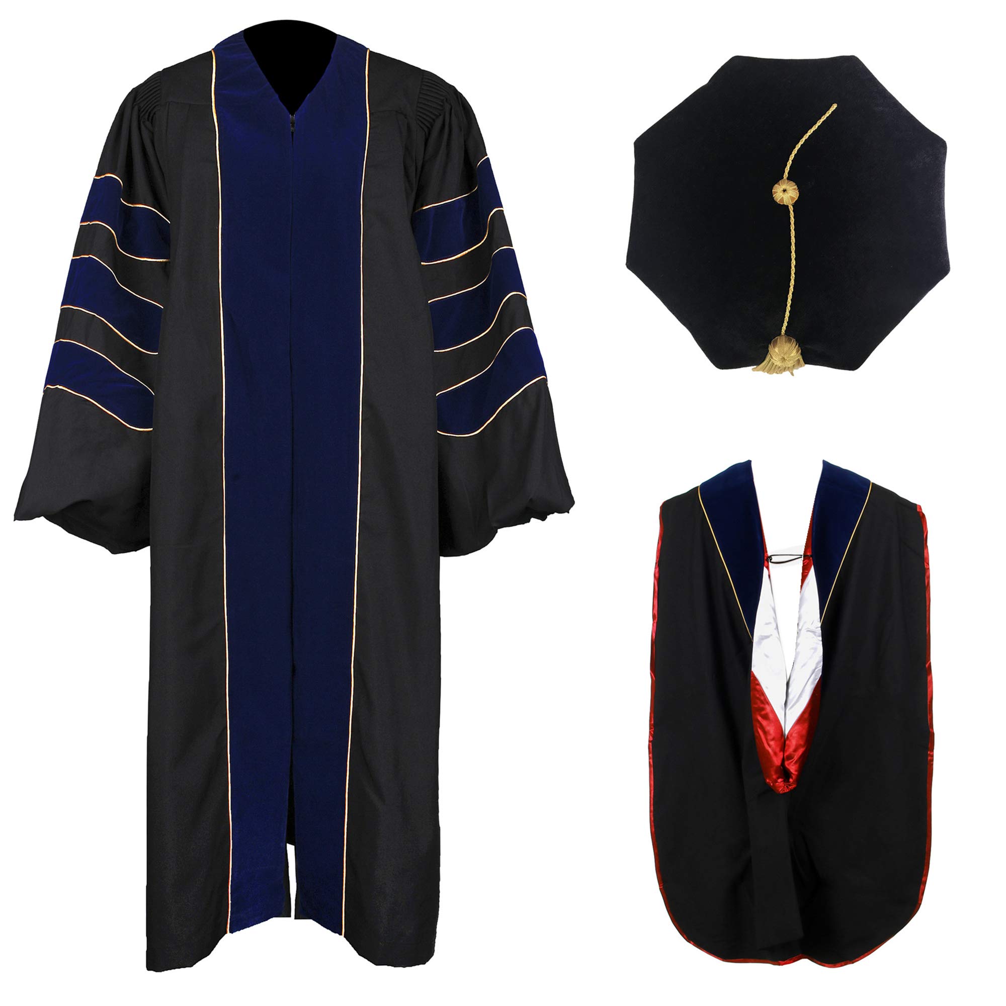 Newrara Unisex Deluxe Graduation Gown Hood Tam and 8 Sided Package
