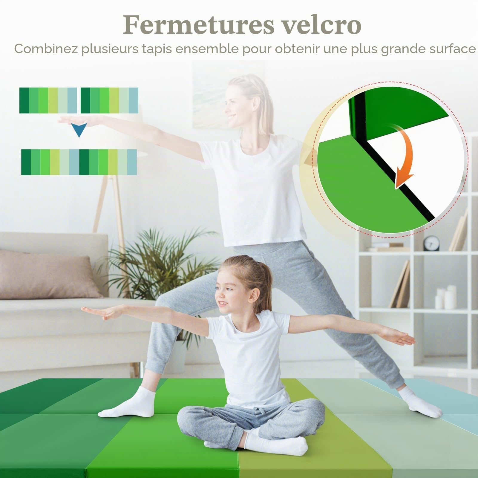 FANTASK Tapis de gymnastique pliable pour la maison, 180 x 120 cm, tapis de fitness, pliable en 5 positions, en polyuréthane, avec poignée de transport, tapis de sport, tapis de sol souple pour