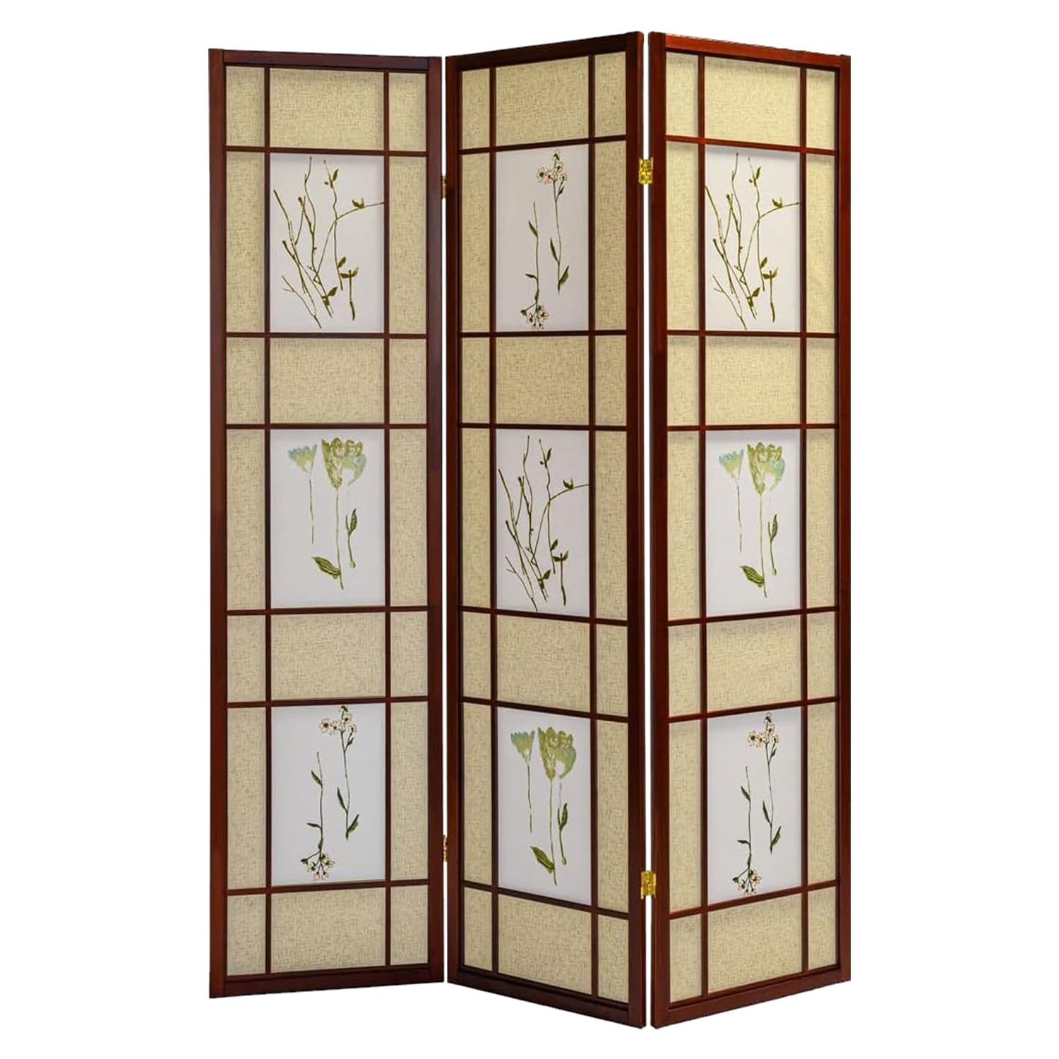 legacy decor 3 panels room divider - portable & foldable freestanding room privacy screen - 71” tall botanical floral dressing screen - temporary wall partition for home, office & studio, cherry