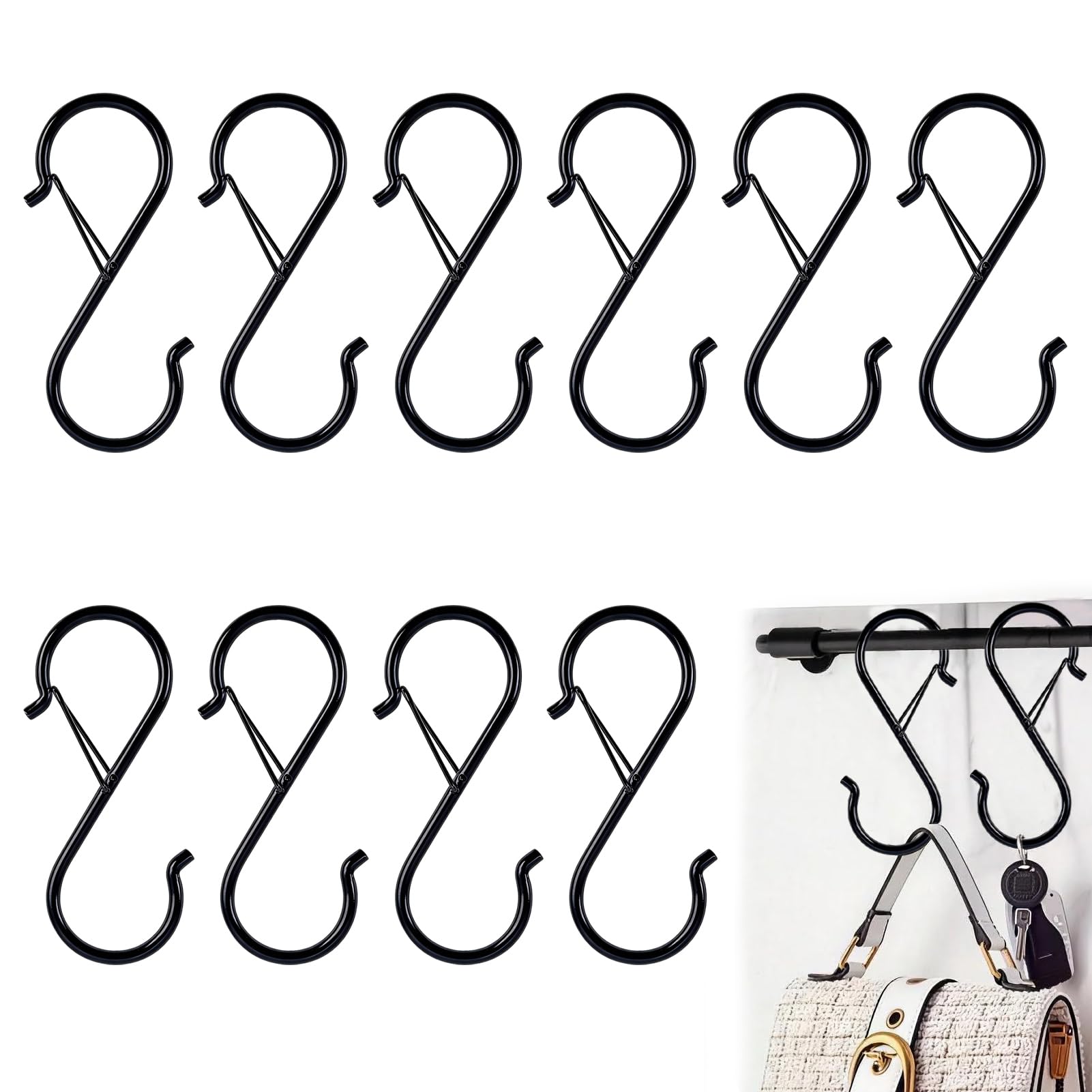 LTBBOID 10Pcs S Hooks for Hanging, Safety Buckles, Metal Hooks for Hanging, Multi Functional S Hooks, Suitable for Kitchens, Bathrooms, Offices