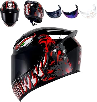 HTLNUZD Full Face Motorcycle Helmet Racing Motocross Helmets with Pinlock Compatible Clear&Tinted Visors DOT Model Approved Street Bike Helmet