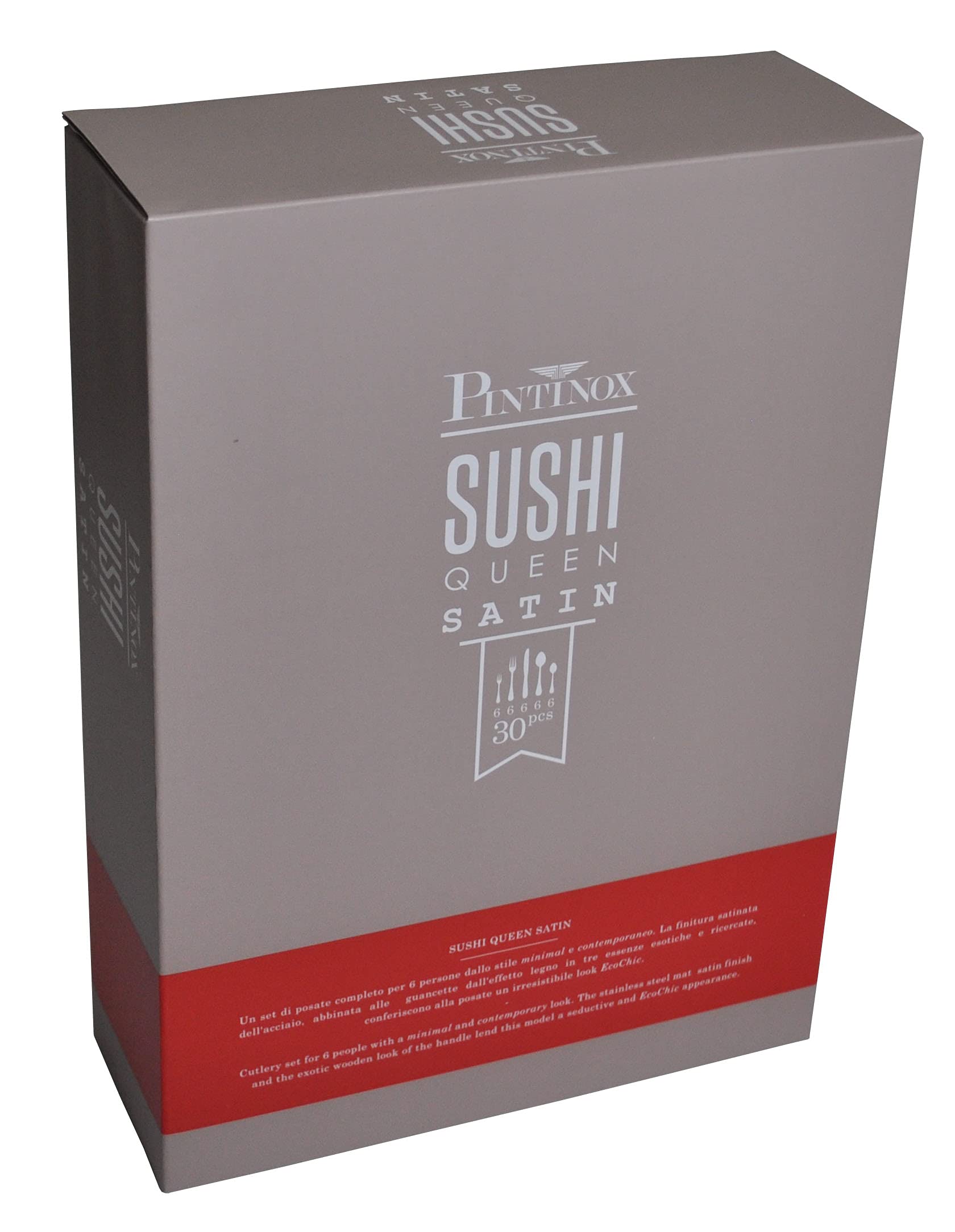 Pintinox Kyoto 30-teiliges Besteckset Nickelfreiem Stahl 6 Kucktischen, 6 Gabeln, 6 Colt Tisch, 6 Kaffeekuchen, 6 Süßgabeln Teak