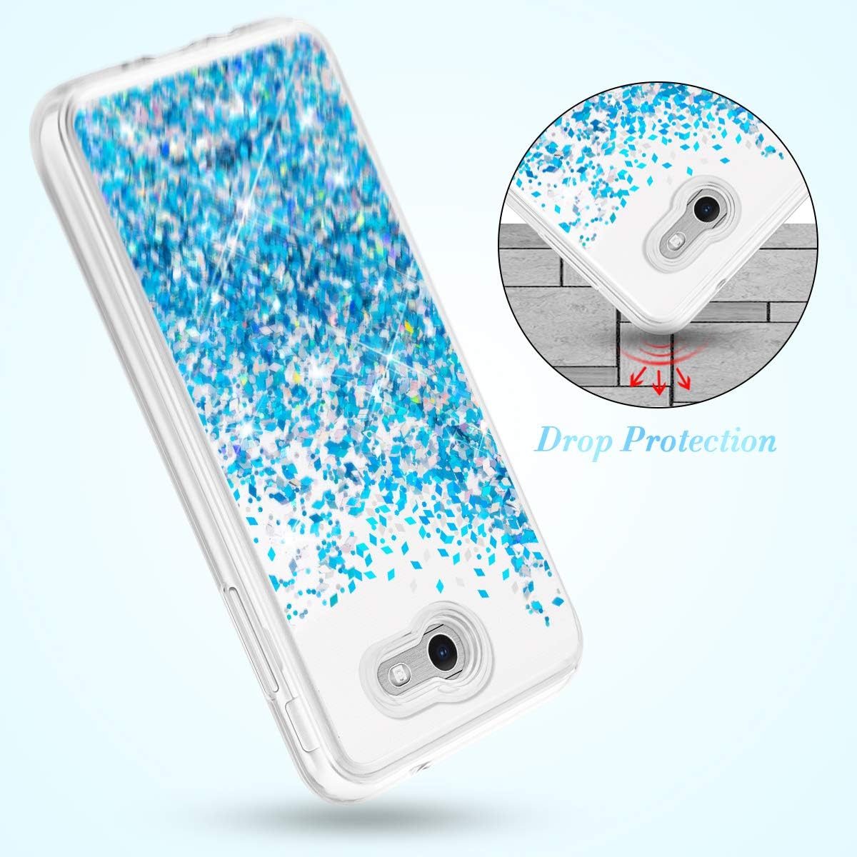 Caka Galaxy J7 2017 Case, Liquid Series Glitter Bling Flowing Floating Luxury Liquid Sparkle Soft TPU Case for Samsung Galaxy J7 Sky Pro Prime J7 V J7 Perx Halo 2017(AT T) (Blue)