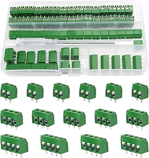 YIXISI 100 PCS PCB Mount Screw Terminal Block, 5mm Pitch 2 Pin/3 Pin/4 Pin Screw Terminal Block Connector, for Arduino DIY Project (85 x 2-Pin, 10 x 3-Pin, 5 x 4 Pin, Green)