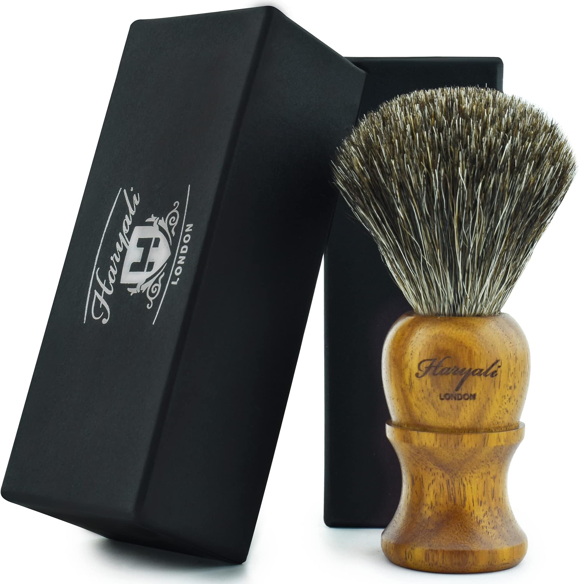 Haryali London Shaving Brush Super Badger - Wooden Mens Shaving Brush for Luxurious Lather - Long Lasting with No Bristle Loss - Ecofriendly Finish
