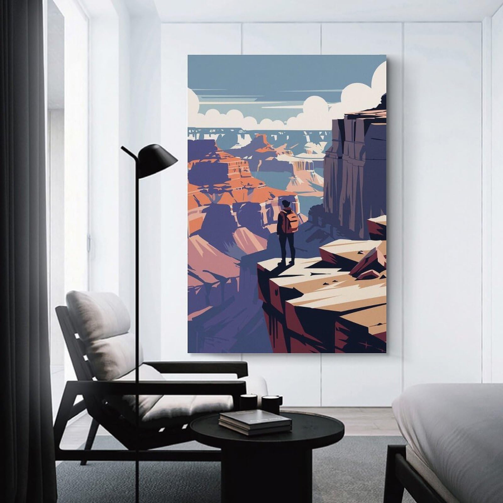 Junmoney Unframe-Style-23 Grand Canyon Hiker Illustration Canvas Wall Decor 24X36inch(60X90cm), For Workspace Walls, Study Corners Or Bedrooms, Decorative Artwork For Productive Spaces