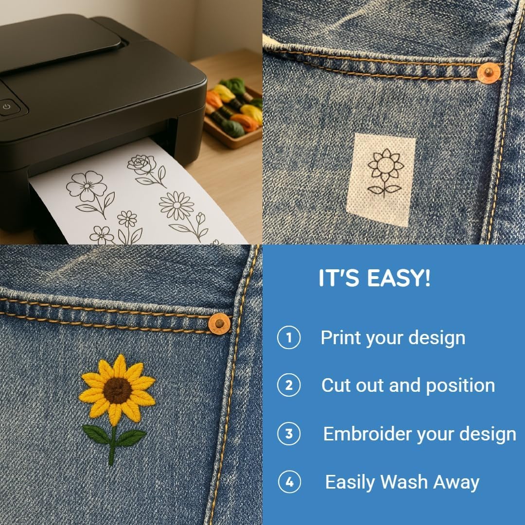 H.B.I. Sticky Wash Away – Water Soluble Stabilizer 12" x 5 YD, for Machine and Hand Embroidery, Quilting, Free Standing Lace, Bookmarks, etc.