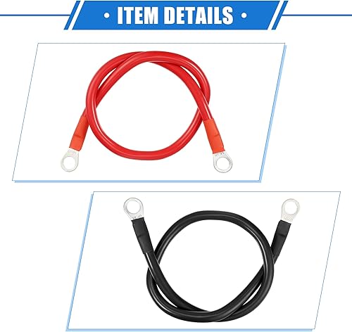 Miniatura 5 de VekAuto 2 pares de cables inversores de batería de cobre, calibre 6 AWG, cable de batería de 20 pulgadas, universal para automóvil, vehículo, RV,