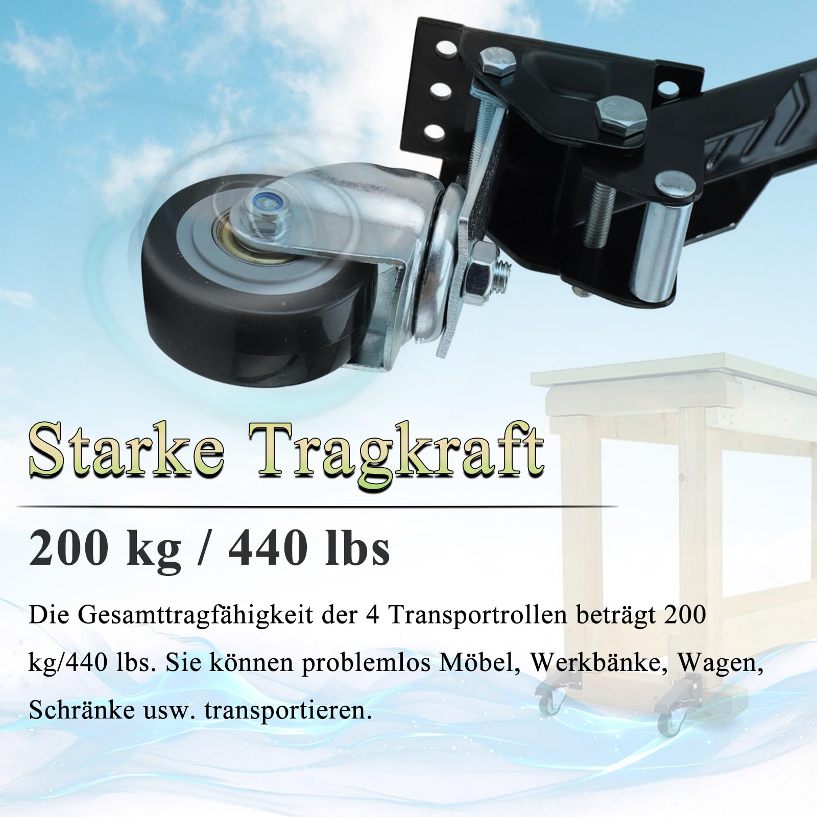 4 Stück Möbelrollen | Schwerlastrollen Mit Bremse | 360° Drehung Transportrollen | Lenkrollen Bis 200kg | Rollen Für Möbel, Werkbank, Maschinen, Tische - Multi Mounting Optionen