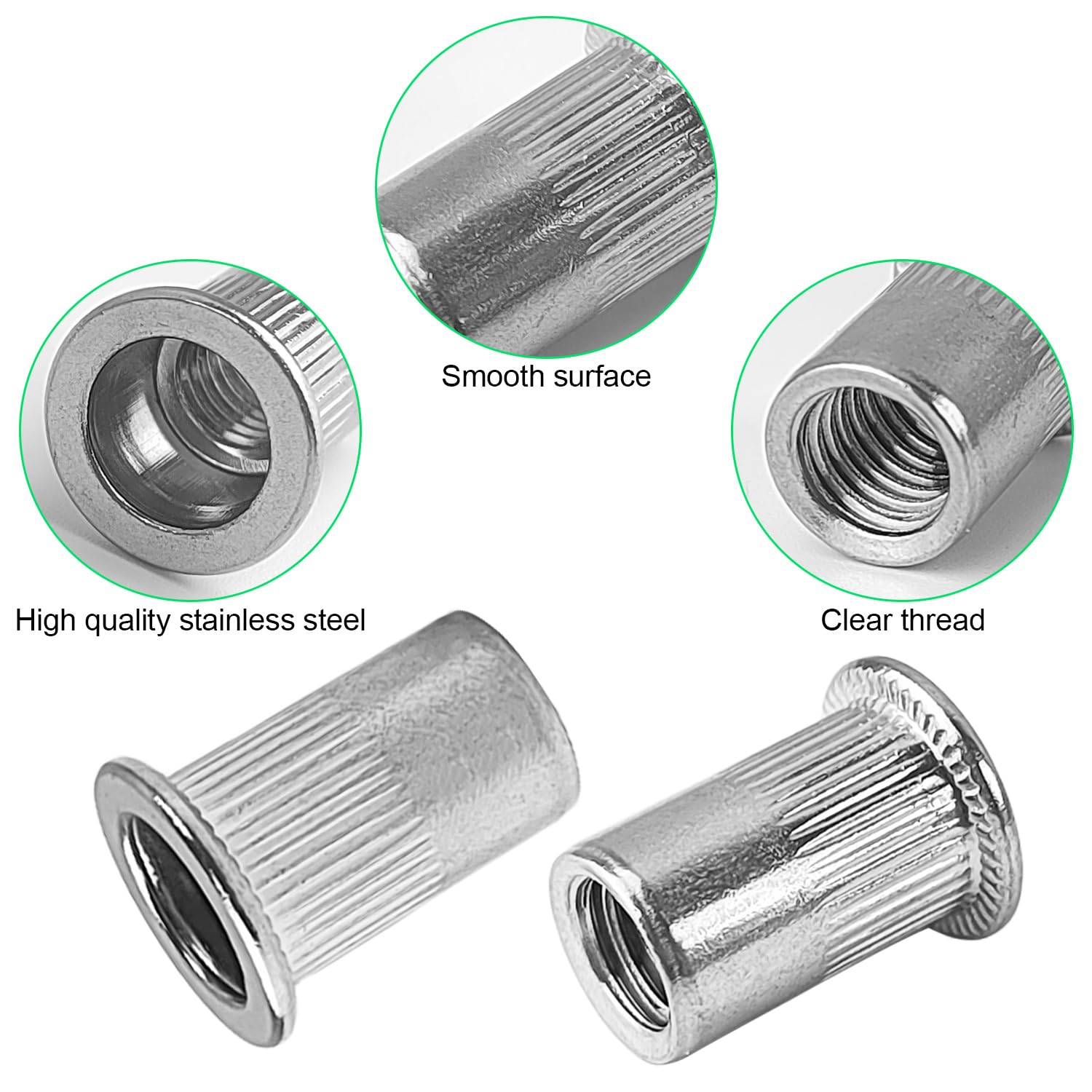 100 Pezzi Rivetti Filettati M8, Acciaio Inossidabile, con Corpo Scanalato Inserti Filettati, 10 mm Inserti Rivetti Ciechi, Adatti per Pannelli in Metallo e Plastica (argento)