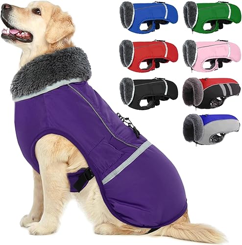 Miniatura 1 de Abrigo de perro cálido reflectante chaqueta de invierno, impermeable a prueba de viento para perros fríos, forro polar grueso para mascotas, chaleco